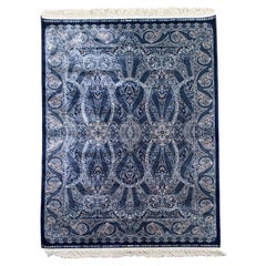 Blauer türkischer Teppich aus reiner Seide, 1000 KPSI