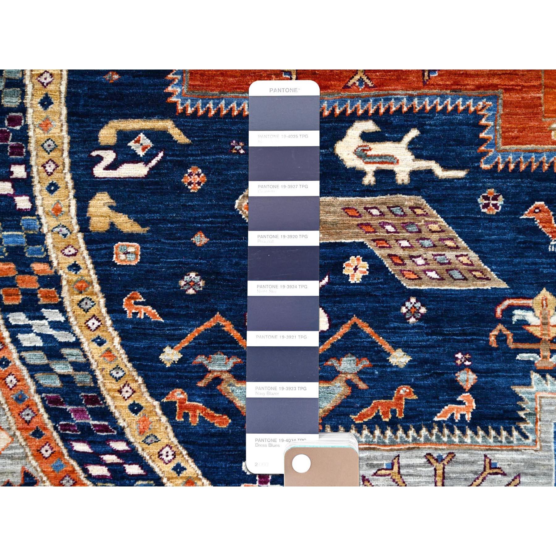 Blauer handgeknüpfter runder Teppich aus reiner Wolle Armenischer 200 KPSI kaukasischem Design 8' x 8' im Zustand „Neu“ im Angebot in Carlstadt, NJ