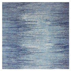Blue Pure Wool Horizontal Ombre Design Hand Knotted Oriental Rug 10'1" x 10'1"