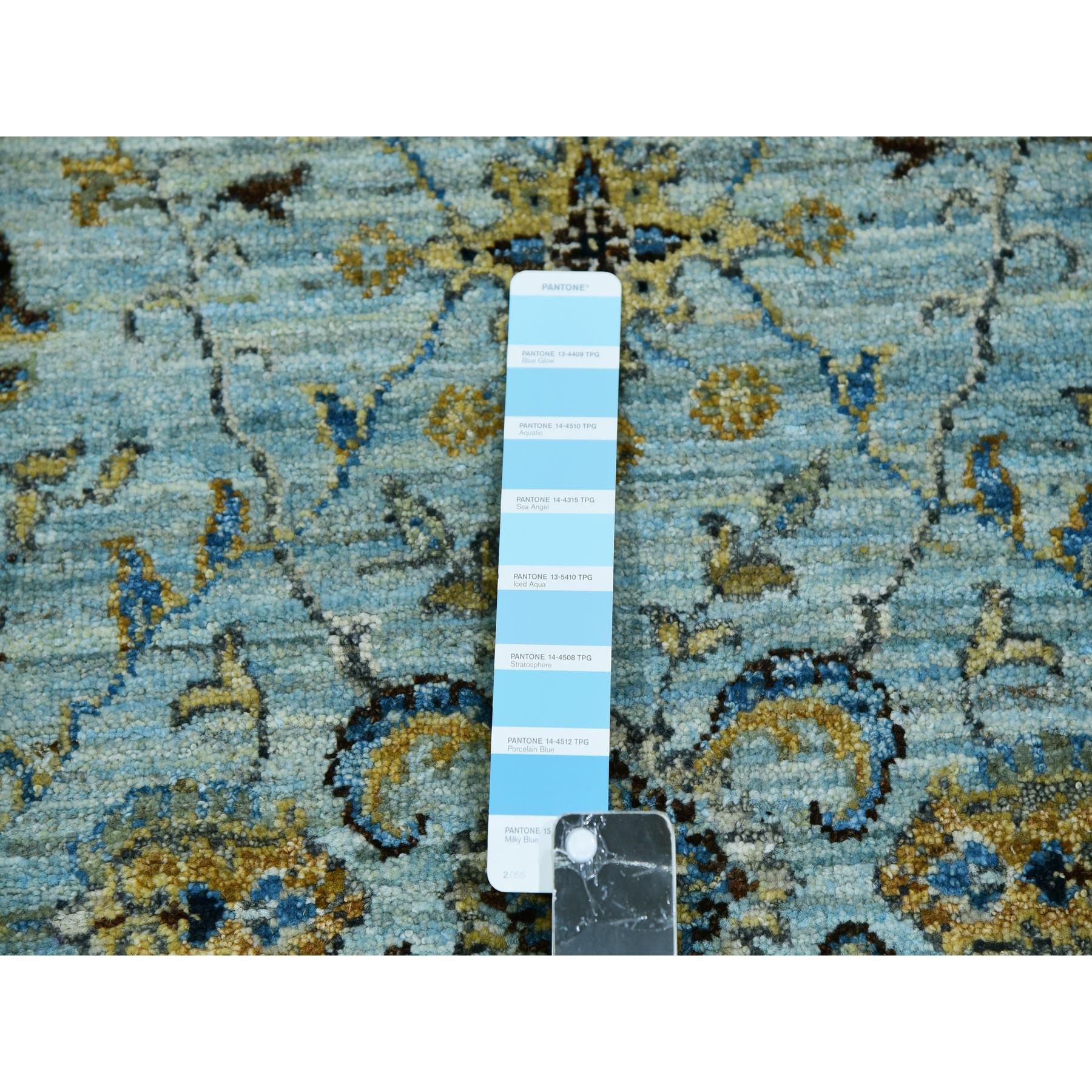 Blauer handgeknüpfter XL-Läufer aus reiner Wolle Shah Abbas mit Blumenmuster 2'8