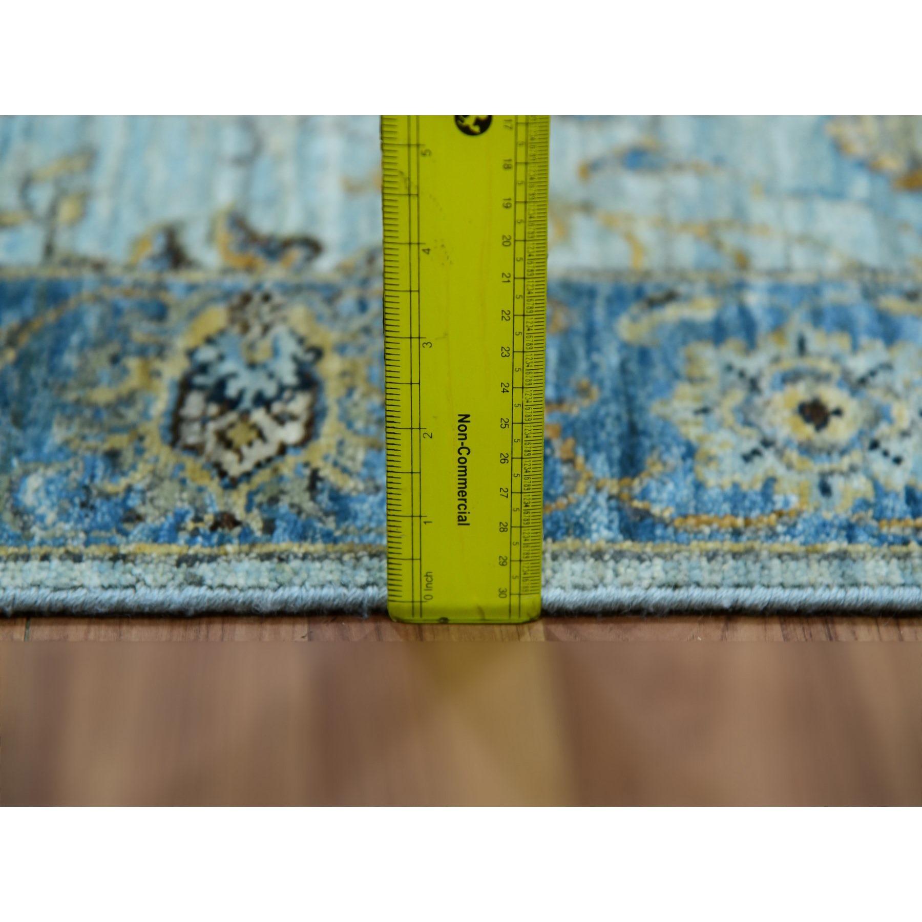 Blauer handgeknüpfter XL-Läufer aus reiner Wolle Shah Abbas mit Blumenmuster 2'8