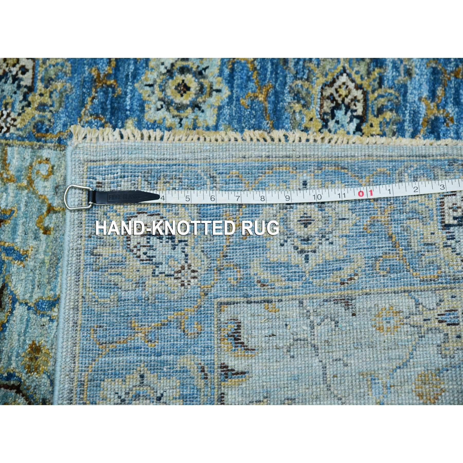Blauer handgeknüpfter XL-Läufer aus reiner Wolle Shah Abbas mit Blumenmuster 2'8