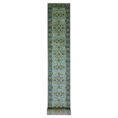 Blue Pure Wool Shah Abbas Floral Design Hand Knotted XL Runner Rug 2'8" x 24'1"