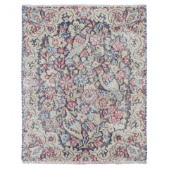 Tapis persan Kerman vintage et usé à la main, bleu pur, noué à la main, 1'6"x2'