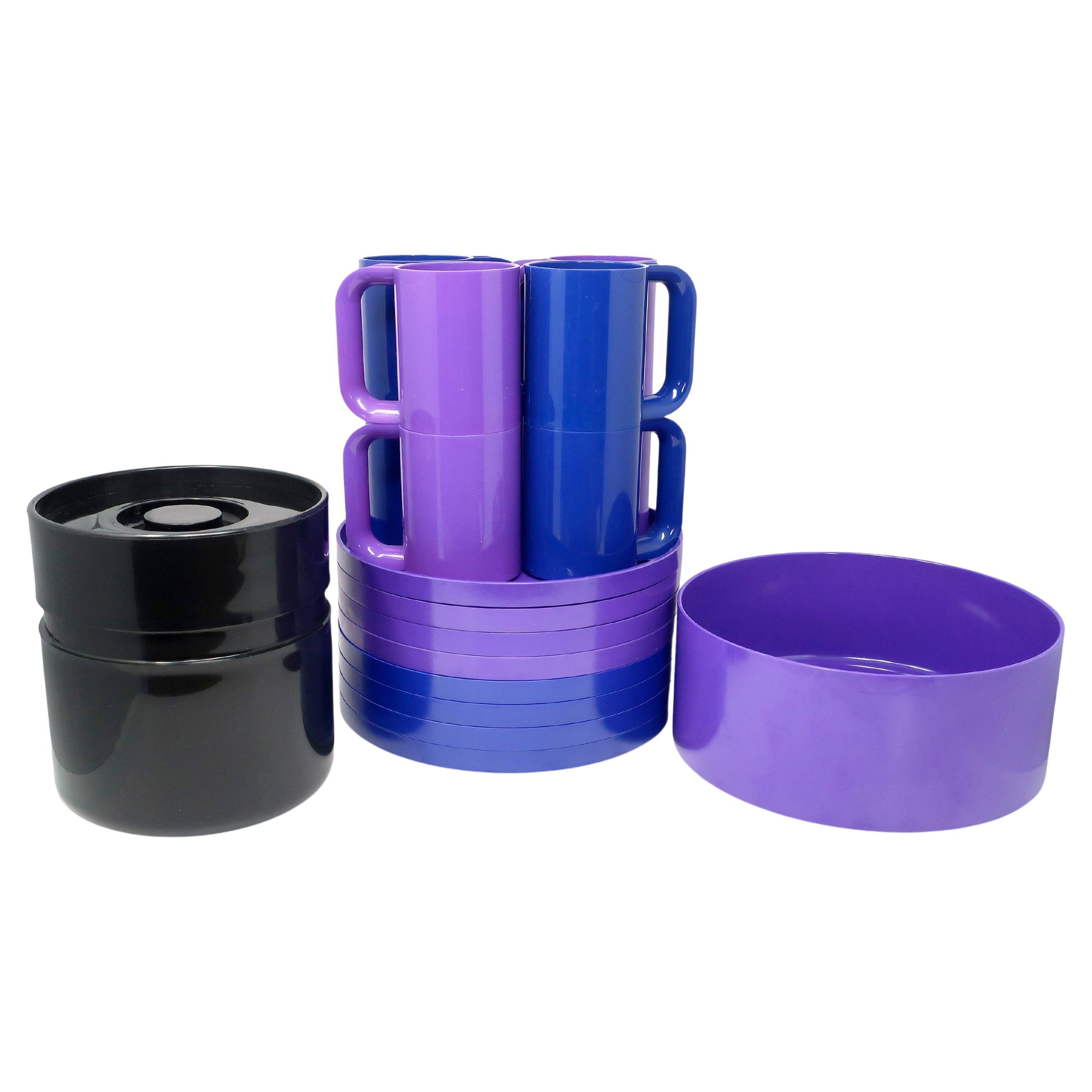 Blue, Purple and Black Massimo Vignelli for Heller Dinnerware - Set of 18 For Sale