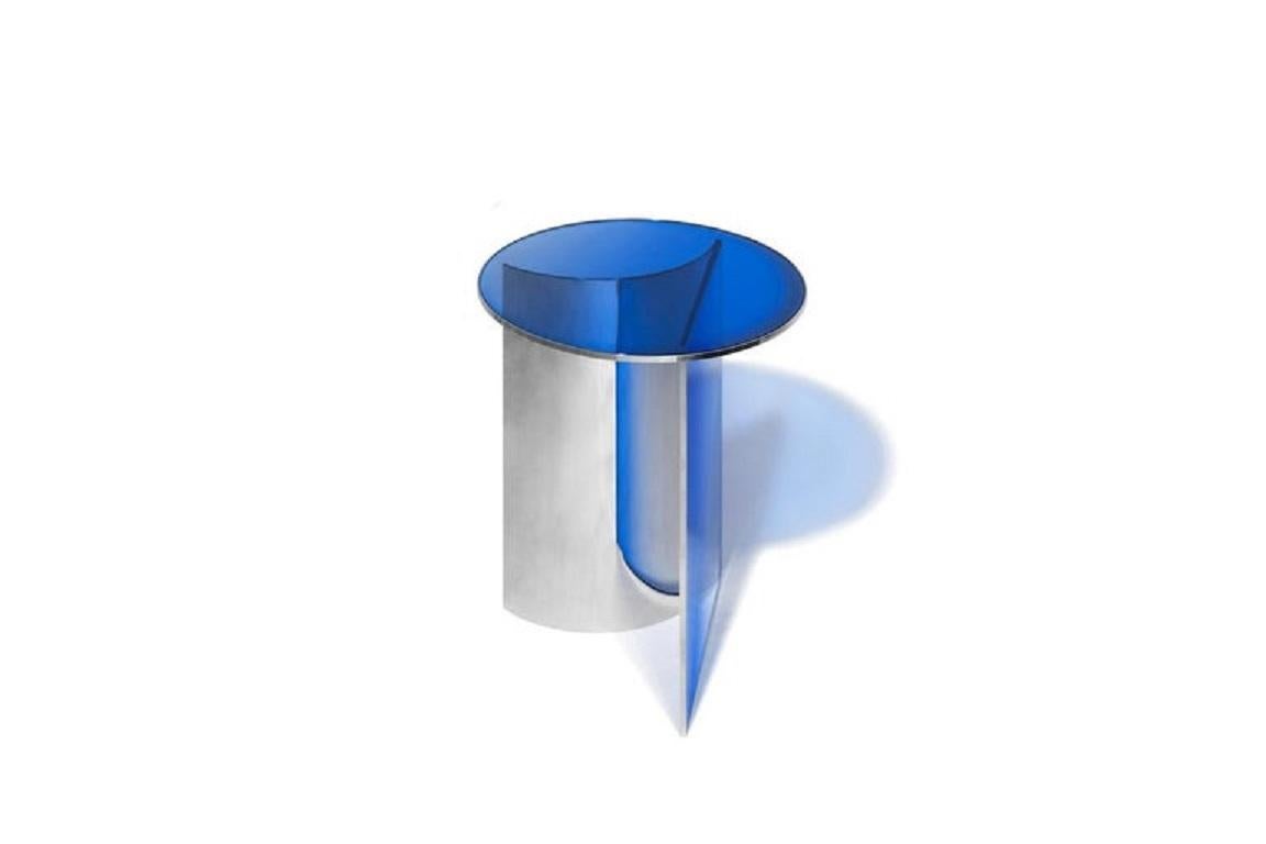 blue glass side table