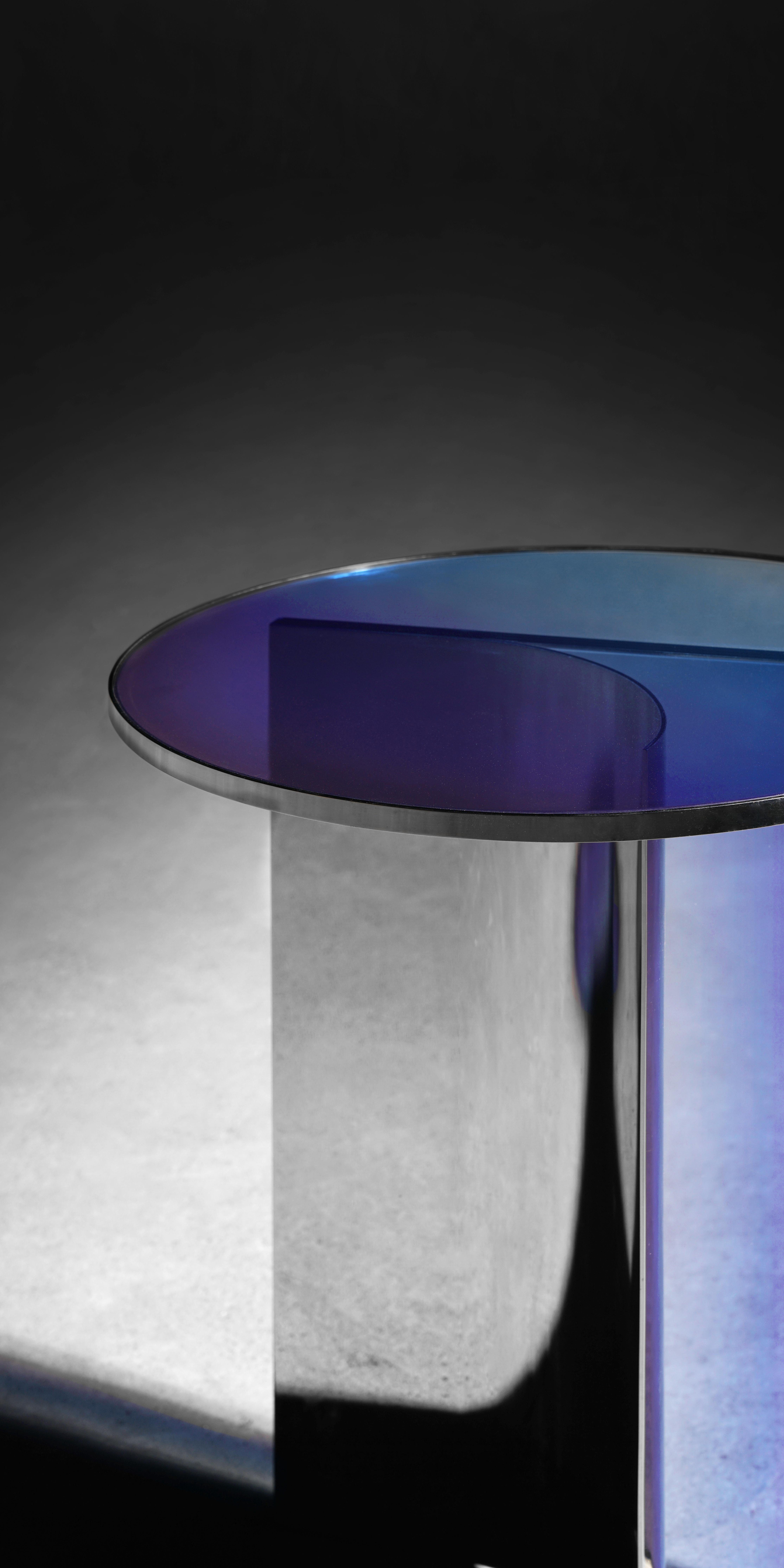 Blue Purple Glass Clear Transition Color Round Side Table