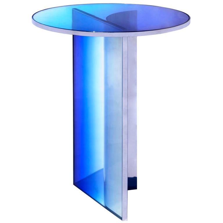 Null Blue Purple Glass Clear Transition Color Round Side Table Studio Buzao For Sale