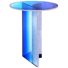 Blue Purple Glass Clear Transition Color Round Side Table Customizable