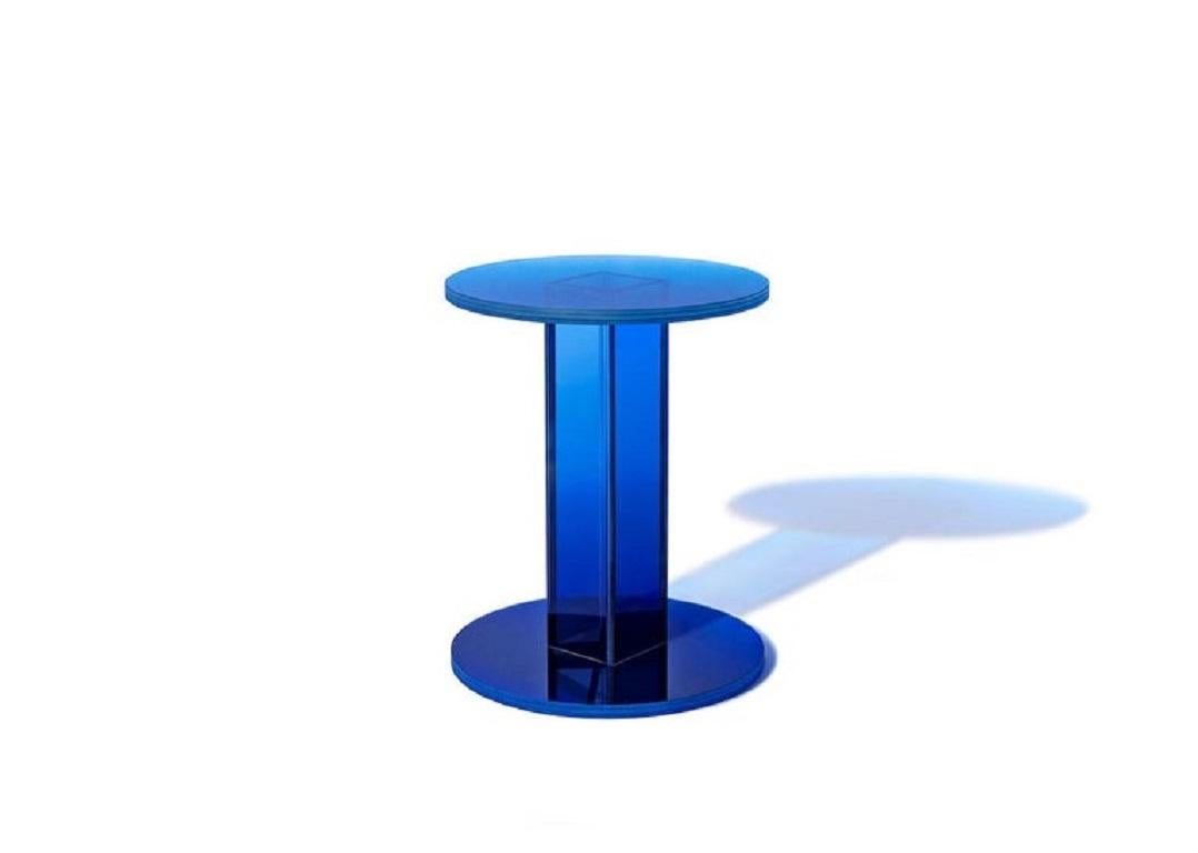 blue glass side table