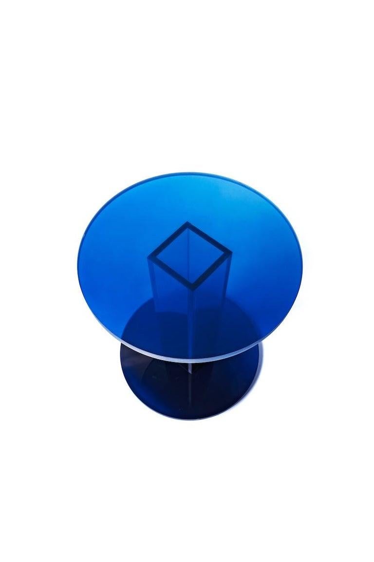 blue glass end table