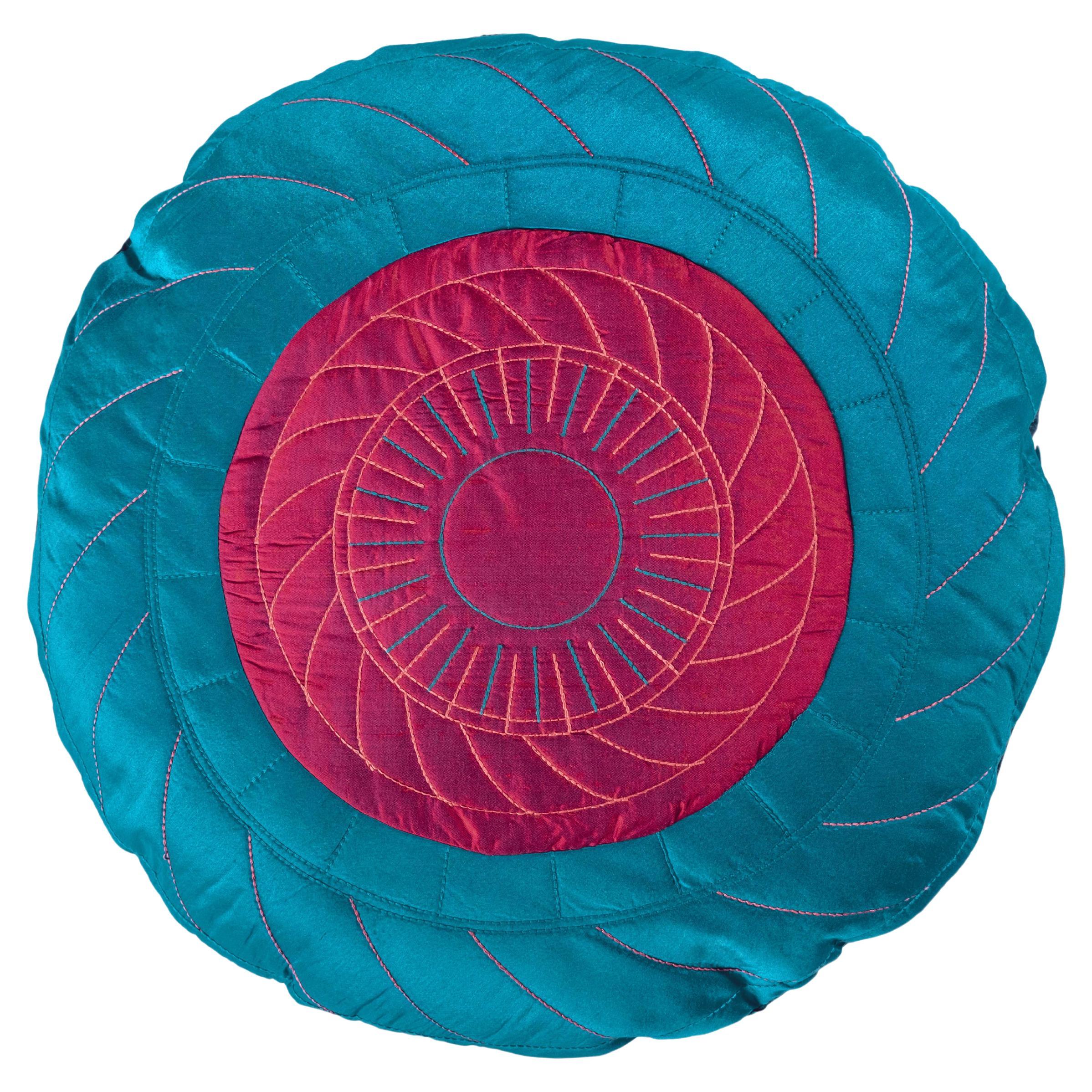 SWIRL BluePurple / NavyBlueYellow by Bethan Laura Wood, Handcrafted Silk Cushion For Sale