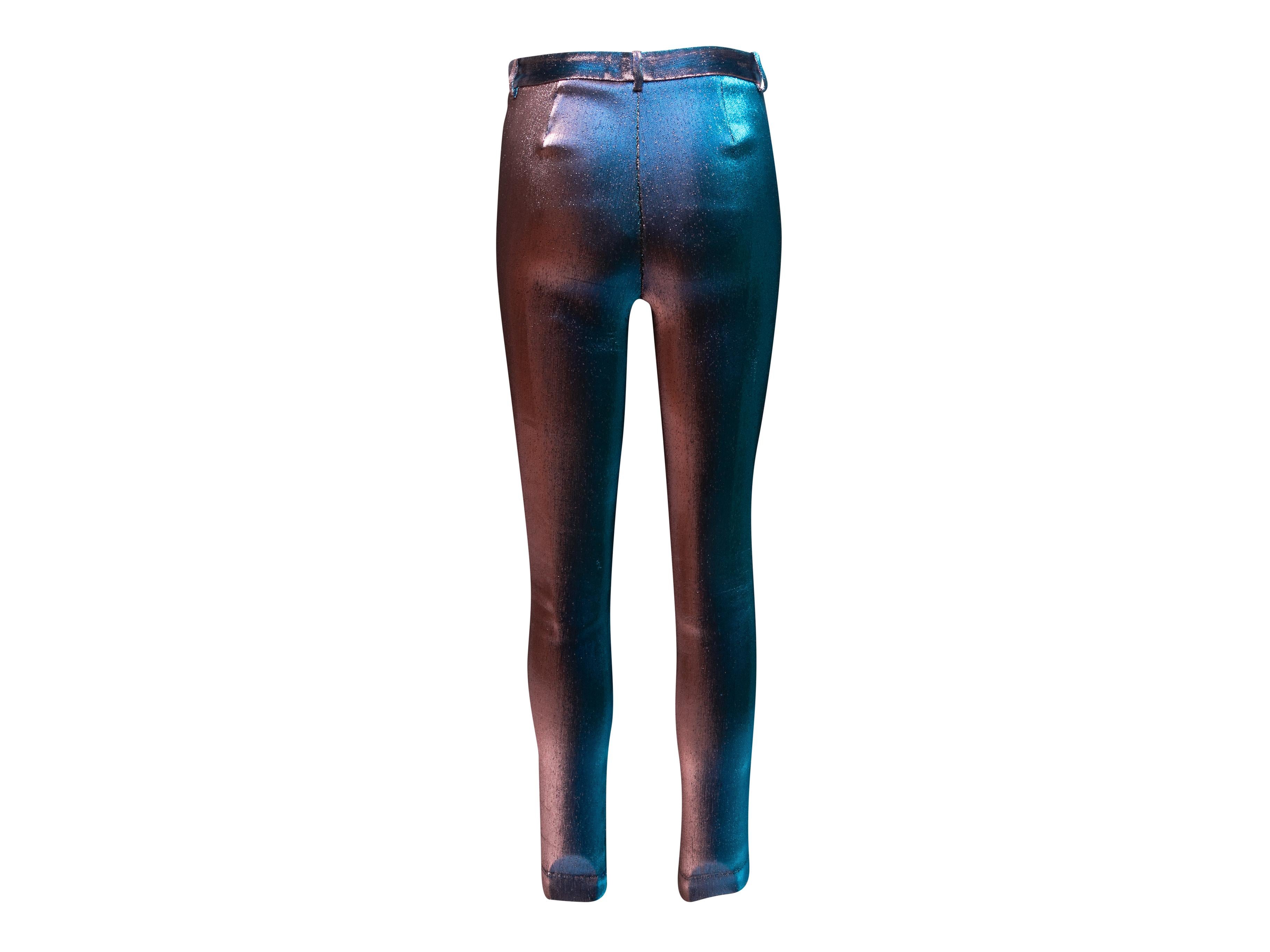 Blue & Purple Roberto Cavalli Metallic Iridescent Skinny-Leg Pants Size IT 42 In Good Condition In New York, NY
