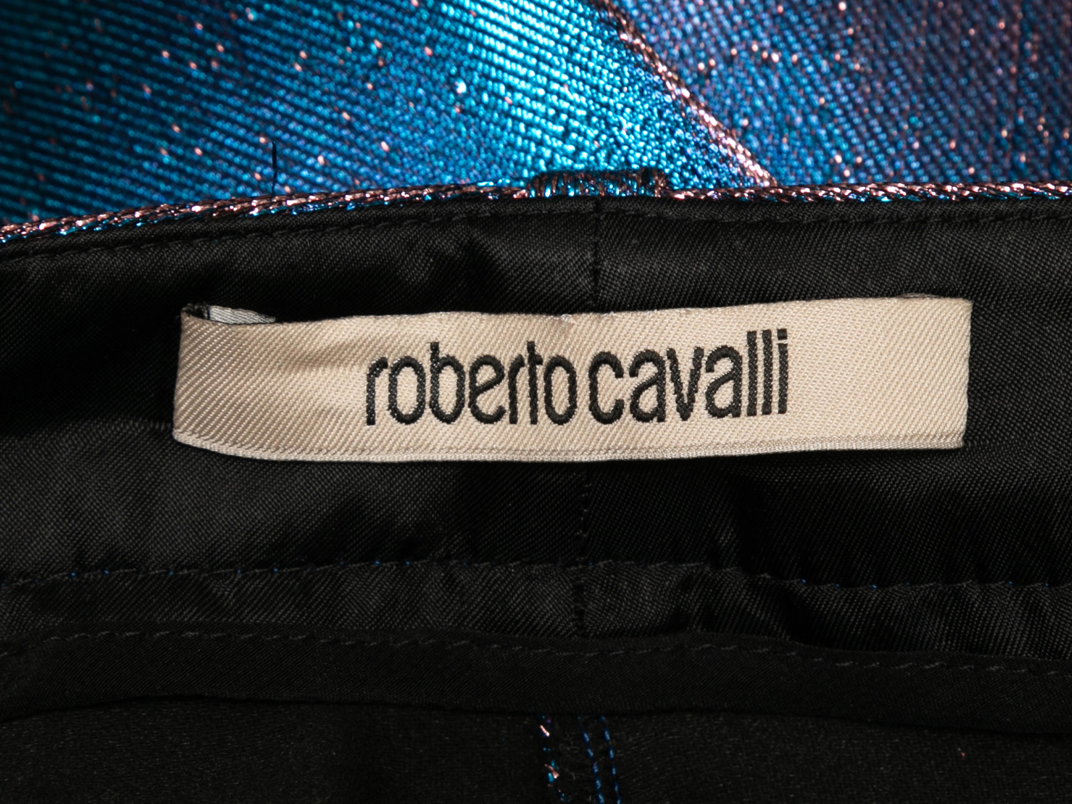 Women's Blue & Purple Roberto Cavalli Metallic Iridescent Skinny-Leg Pants Size IT 42