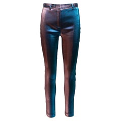 Blue & Purple Roberto Cavalli Metallic Iridescent Skinny-Leg Pants Size IT 42