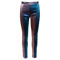 Blue & Purple Roberto Cavalli Metallic Iridescent Skinny-Leg Pants Size IT 42