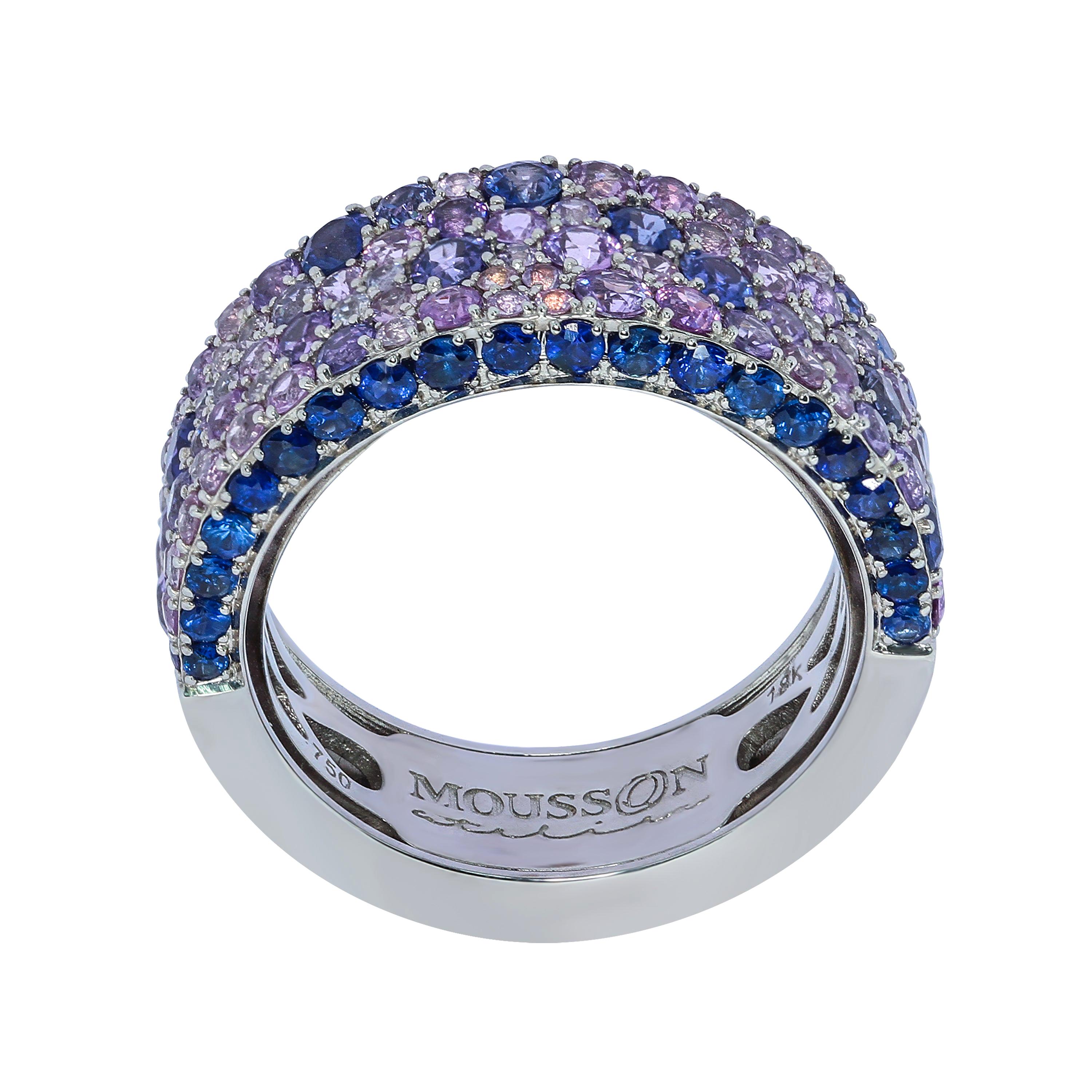 Bague Riviera en or blanc 18 carats avec saphirs bleus et violets