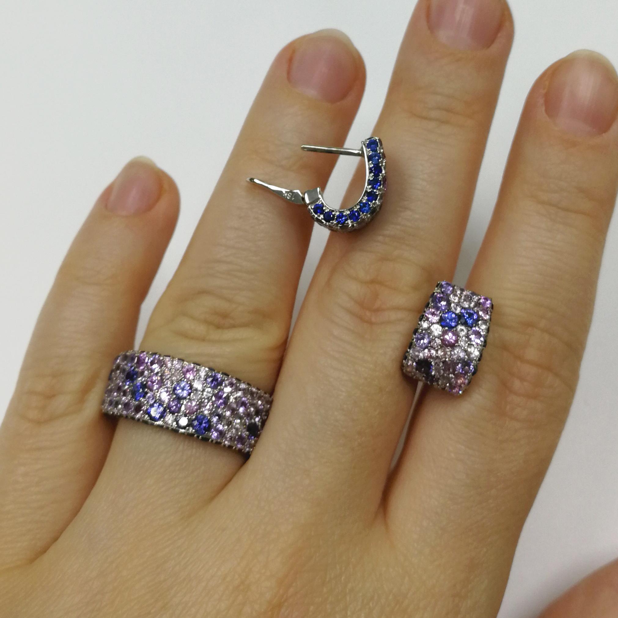 Women's Blue Purple Sapphires 18 Karat White Gold Riviera Suite