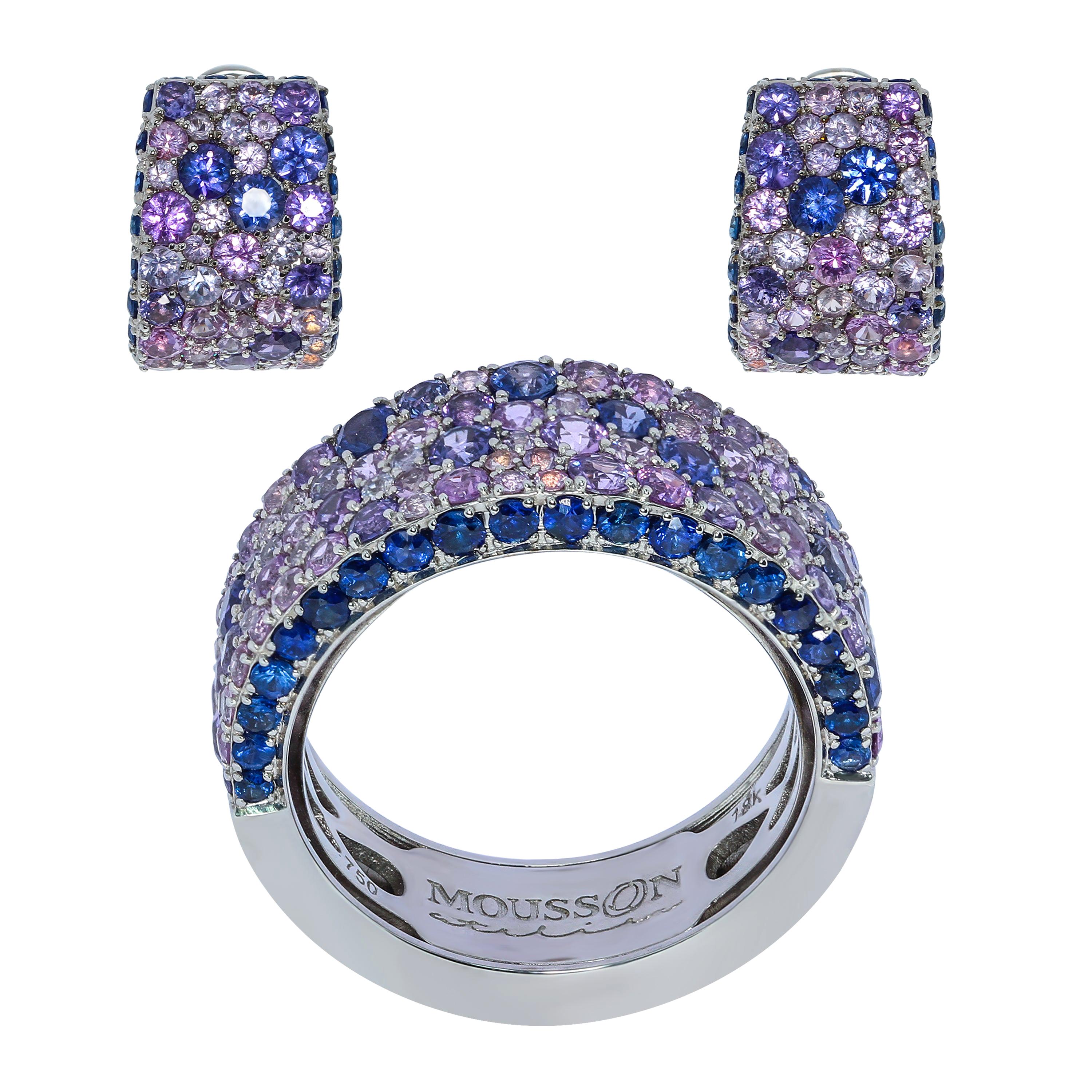 Blue Purple Sapphires 18 Karat White Gold Riviera Suite For Sale