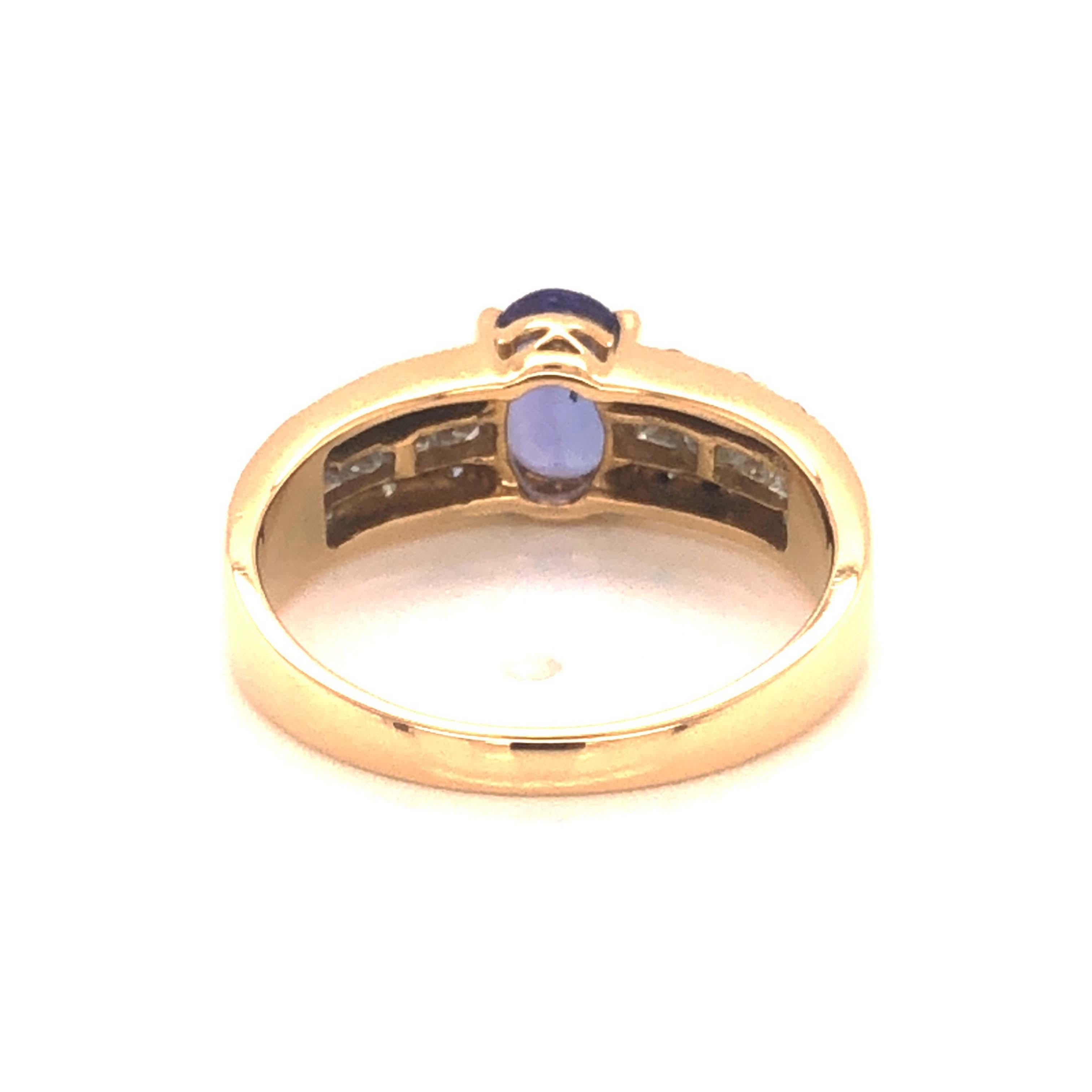 Blue Purple Tanzanite and Diamond Ring-18k Yellow Gold For Sale 1
