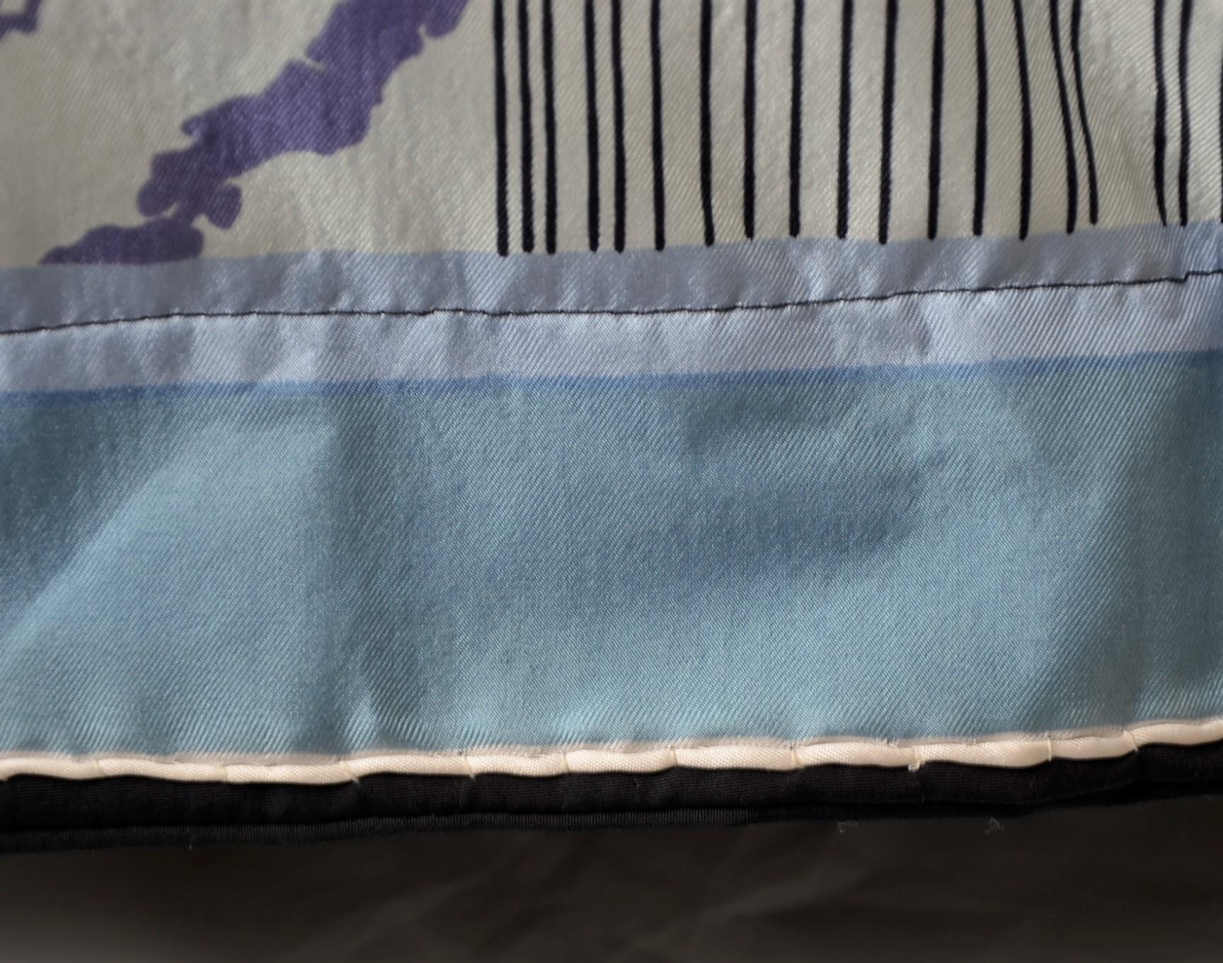 Blue, Purple, White and Black Vintage Jean Patou Silk Scarf Decorative Pillow For Sale 9