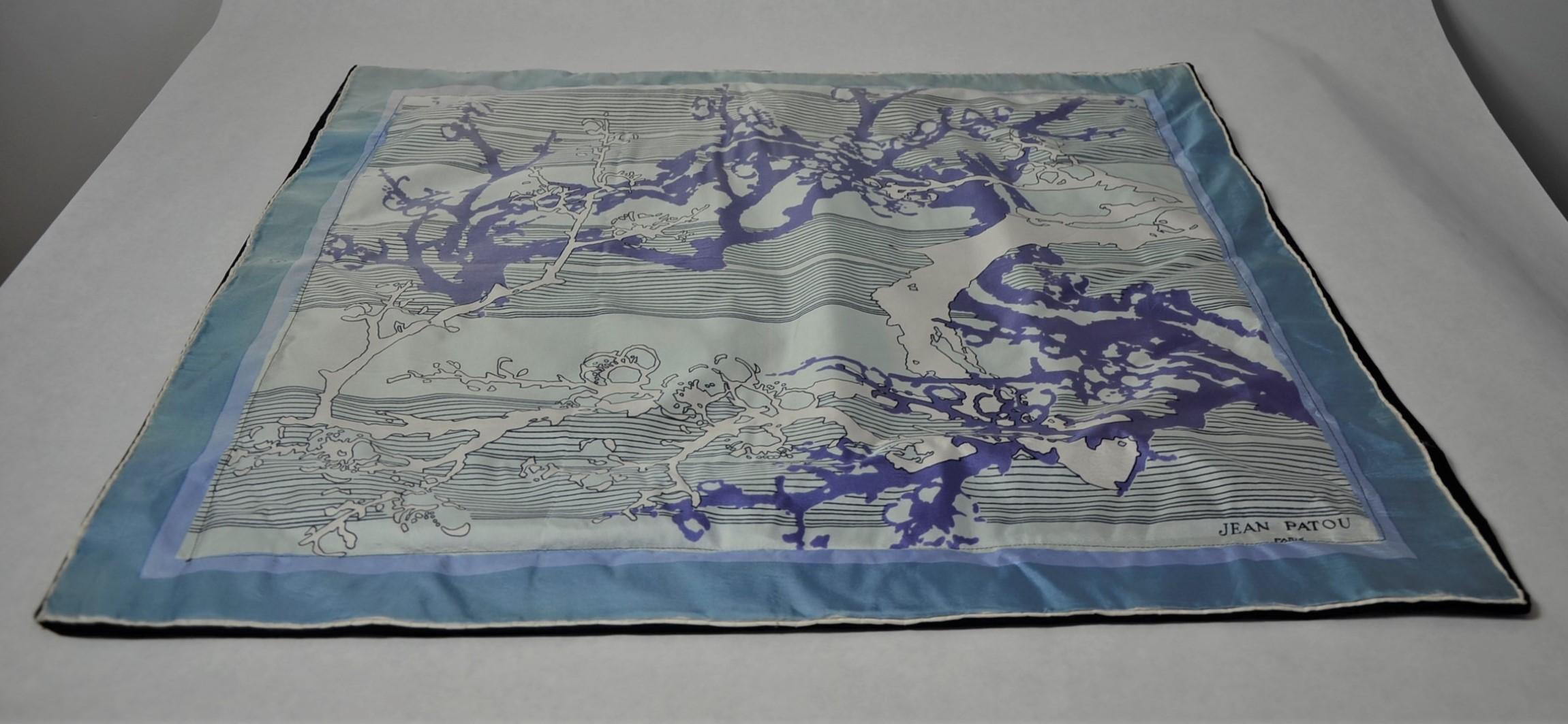 Blue, Purple, White and Black Vintage Jean Patou Silk Scarf Decorative Pillow For Sale 9