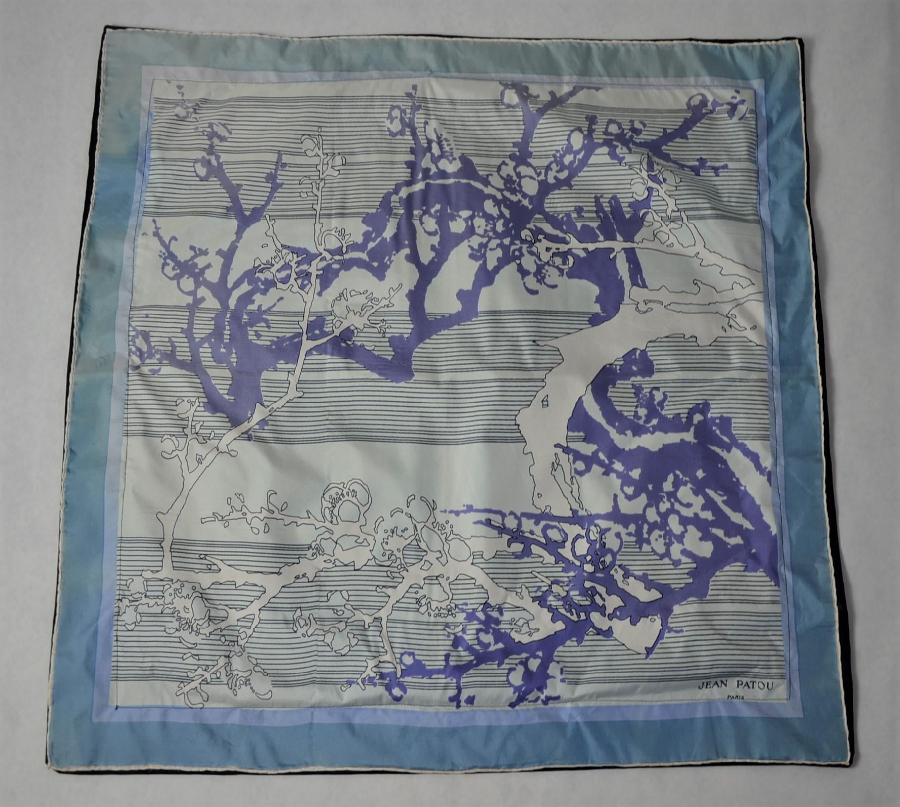 Blue, Purple, White and Black Vintage Jean Patou Silk Scarf Decorative Pillow For Sale 10