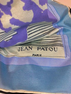 Blue, Purple, White and Black Vintage Jean Patou Silk Scarf Decorative Pillow