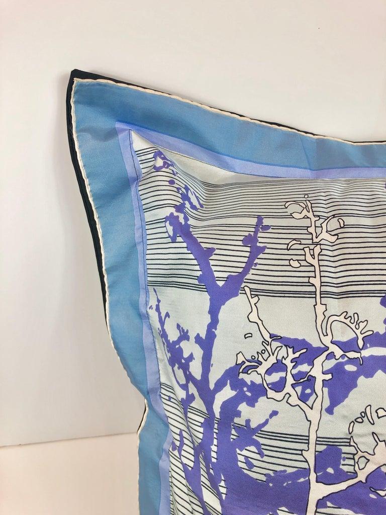 Blue, Purple, White and Black Vintage Jean Patou Silk Scarf Decorative Pillow For Sale 1