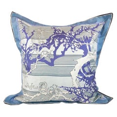 Blue, Purple, White and Black Vintage Jean Patou Silk Scarf Decorative Pillow