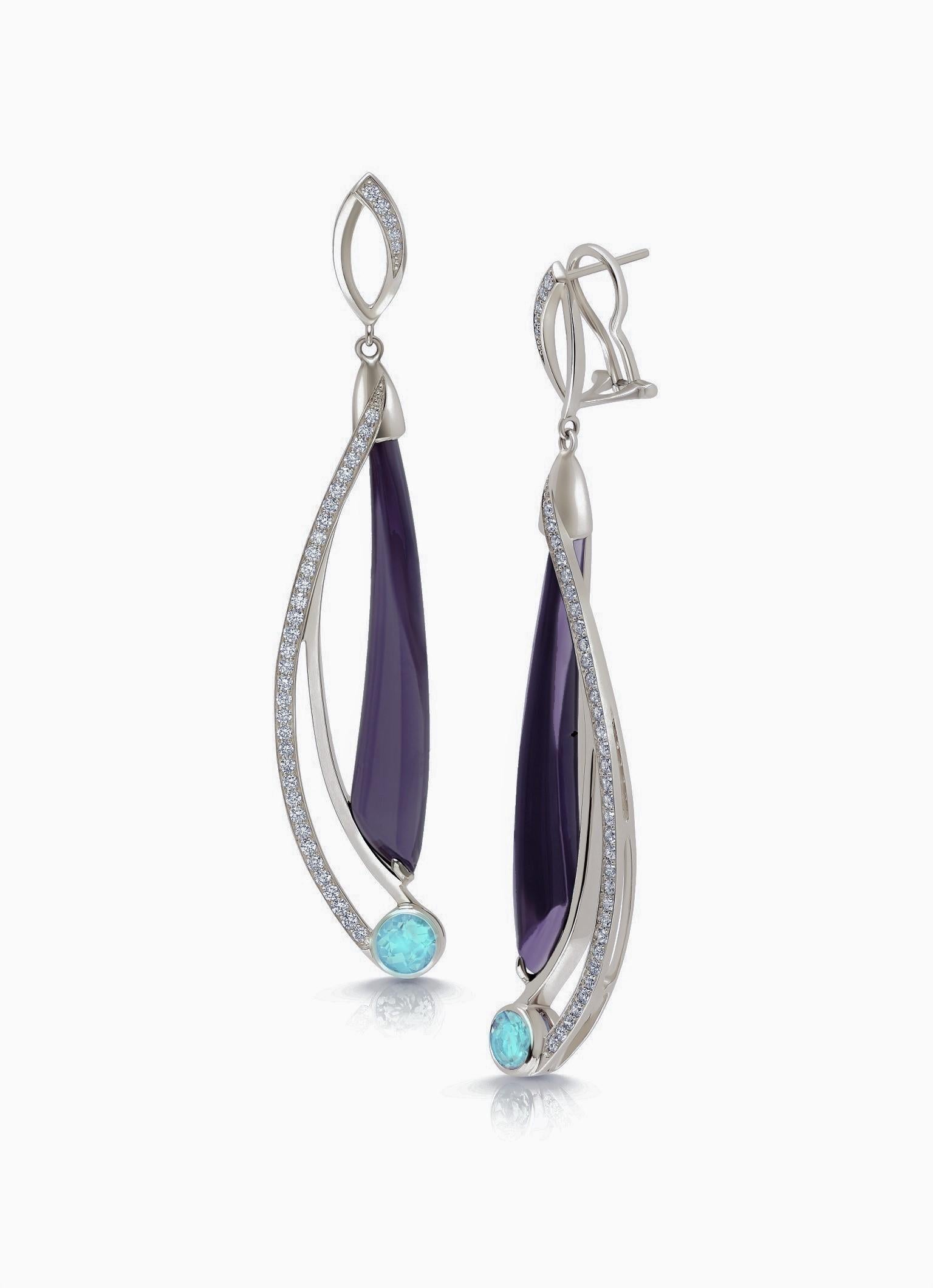 Women's Blue Quartz and Amethyst Dangle Earrings in Sterling Silver