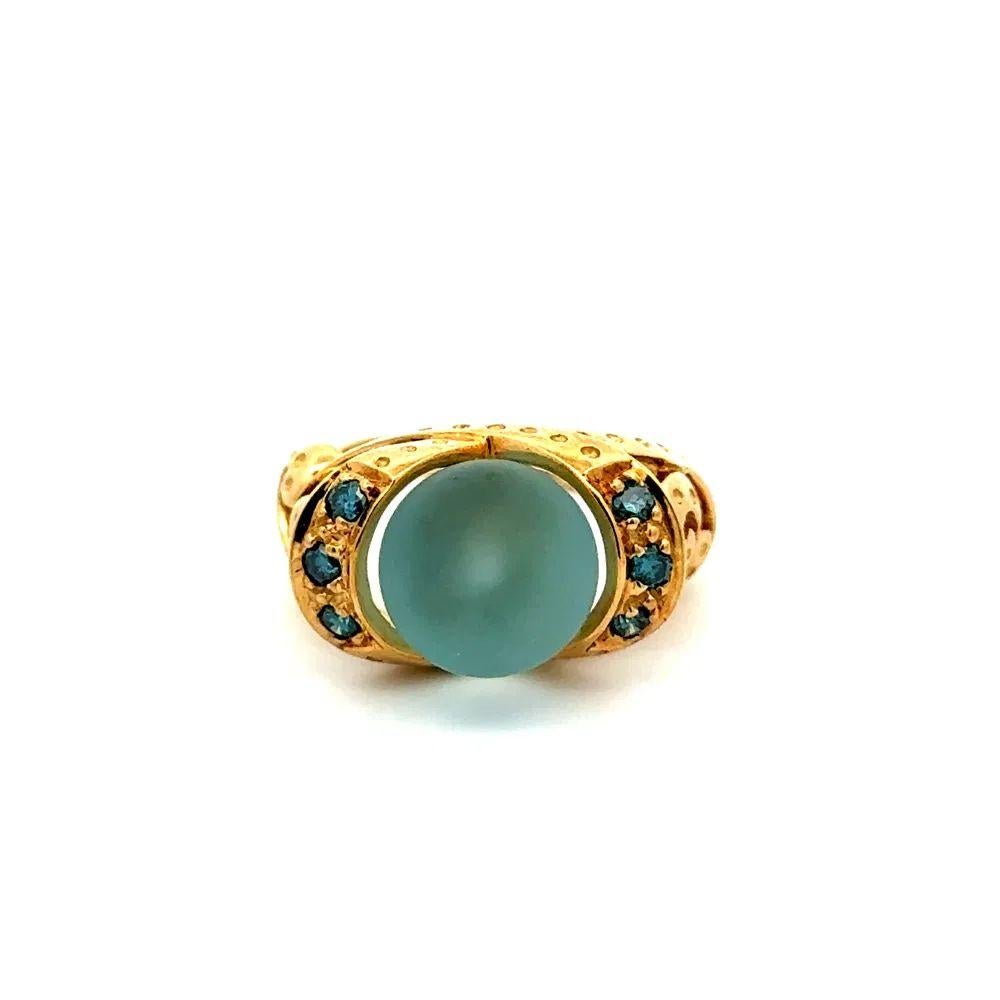 Modernist Blue Quartz Ball and Blue Diamond Gold Solitaire Cocktail Ring For Sale