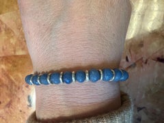 Blue Quartz Beads Sterling Silver Stretch Bracelet