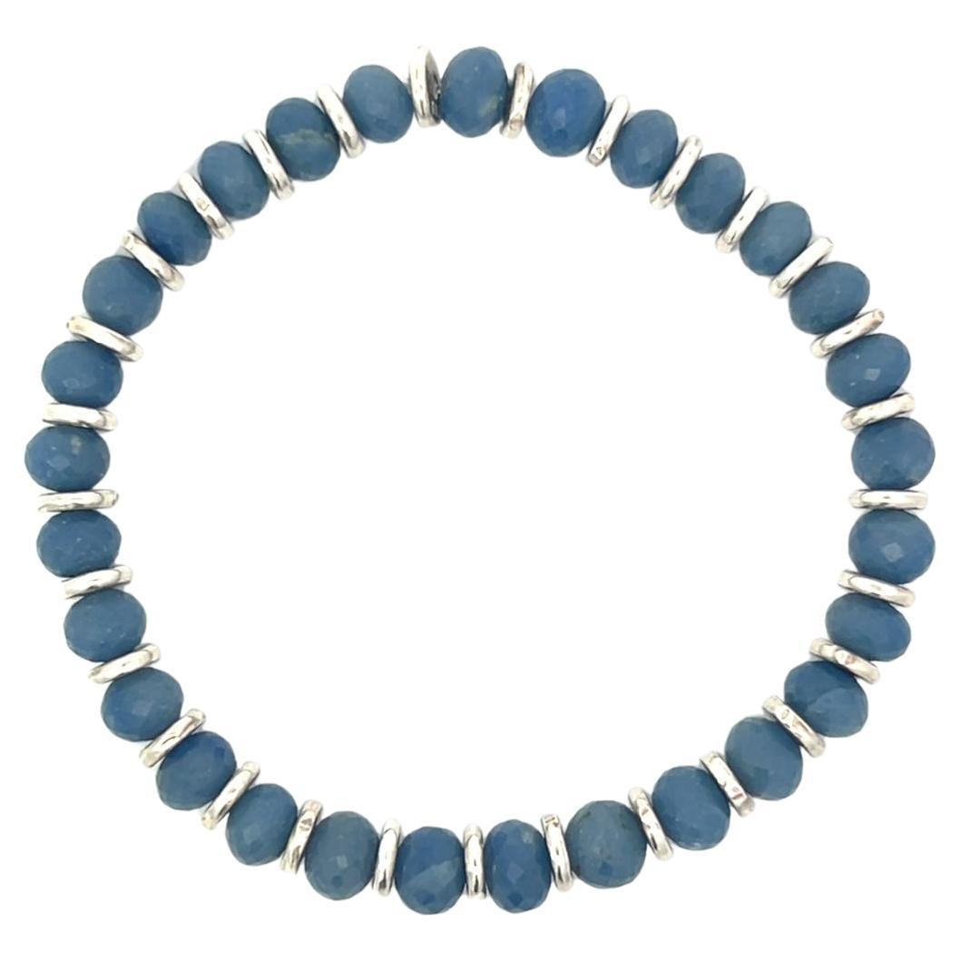 Blue Quartz Beads Sterling Silver Stretch Bracelet