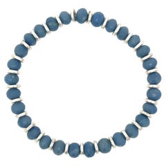 Blue Quartz Beads Sterling Silver Stretch Bracelet
