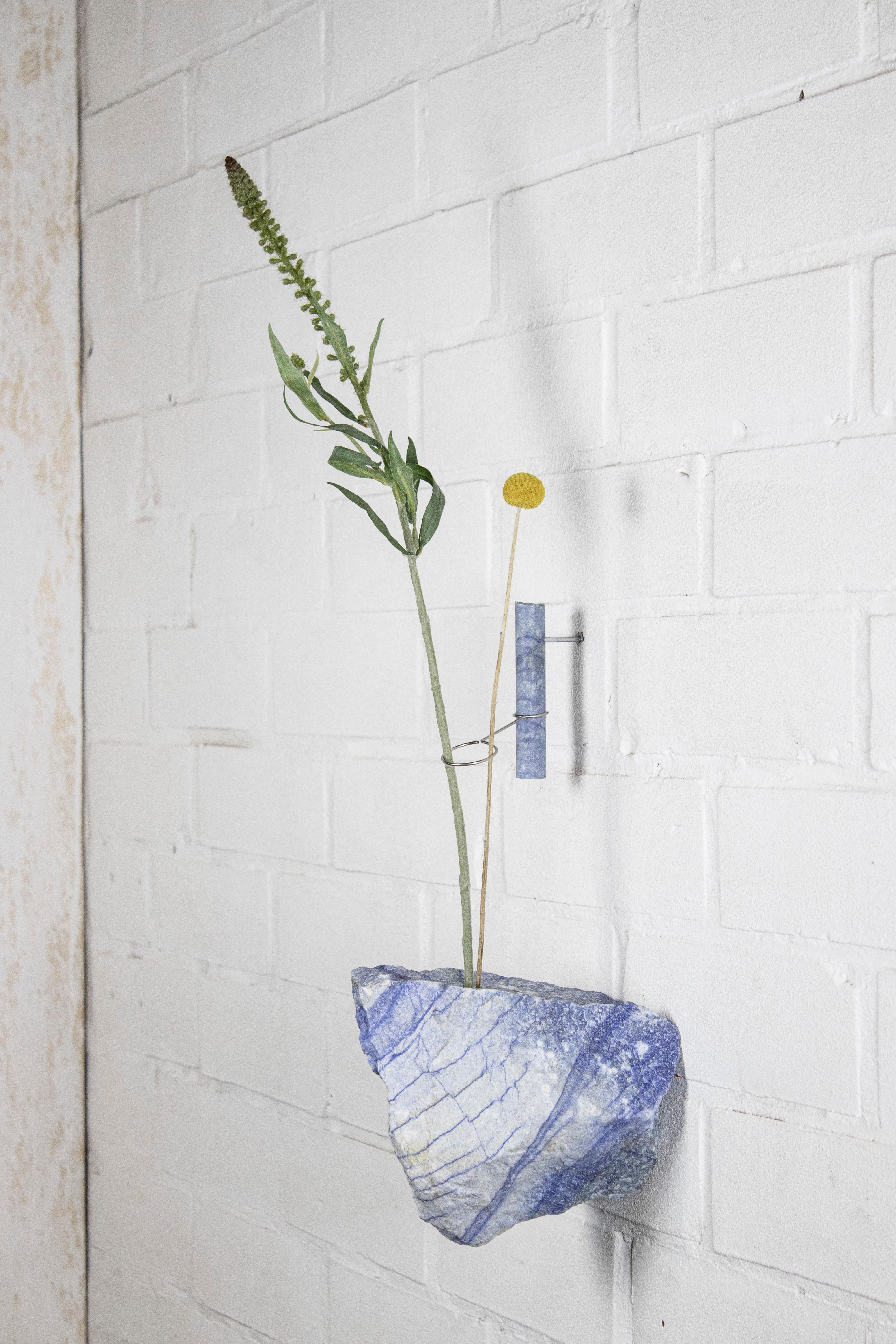 Modern Blue Quartz Flower Wall Vessel by Studio DO For Sale