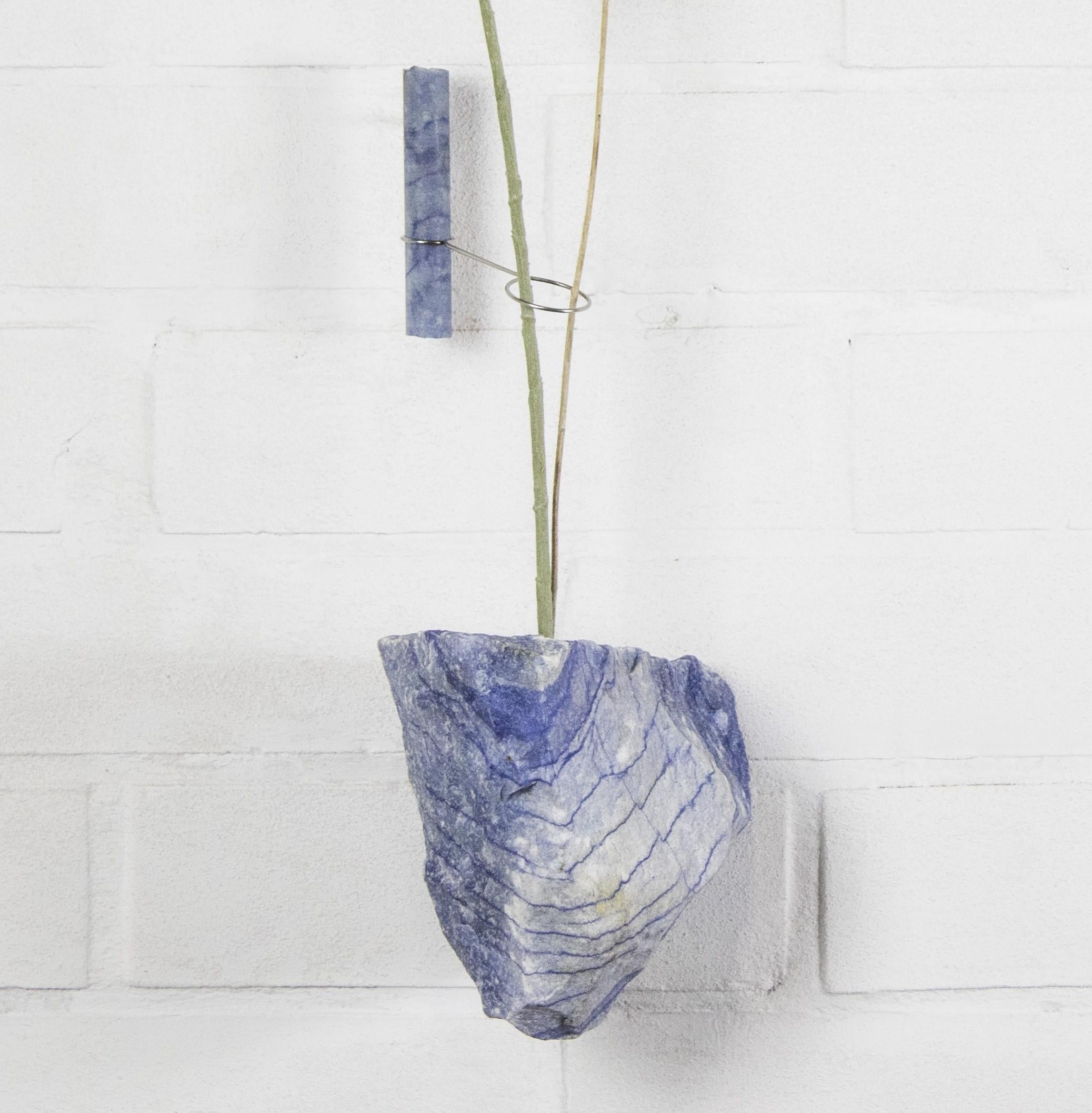 Belgian Blue Quartz Flower Wall Vessel by Studio DO For Sale
