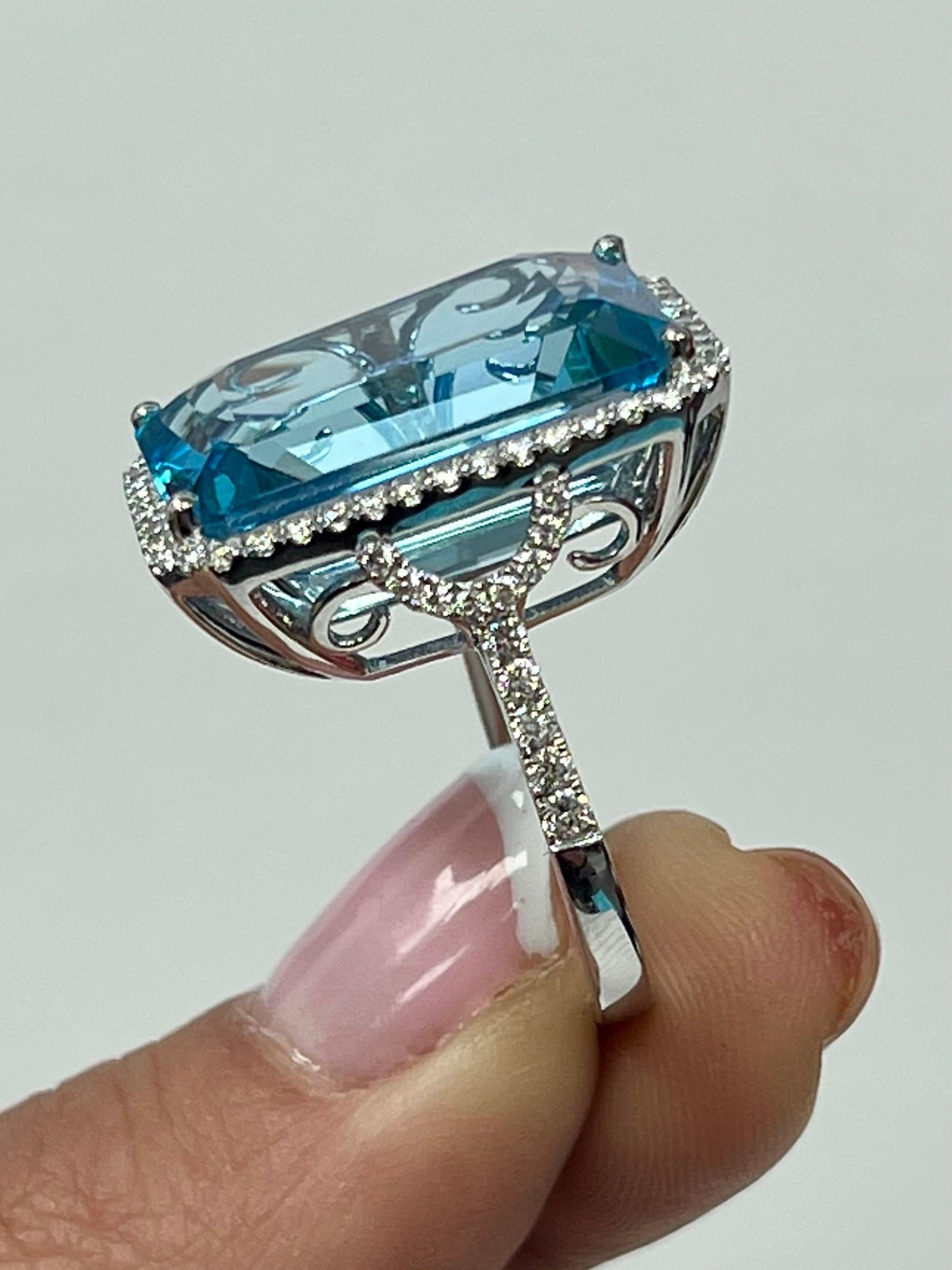 Emerald Cut Blue Quartz White Gold Ring For Sale