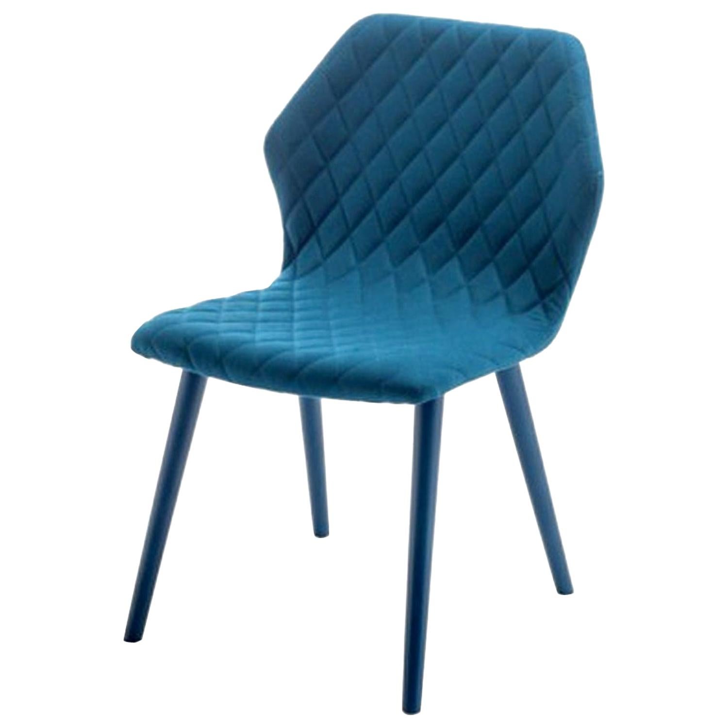 Chaise matelassée Ava en cuir bleu, conçue par Michael Schmidt, fabriquée en Italie