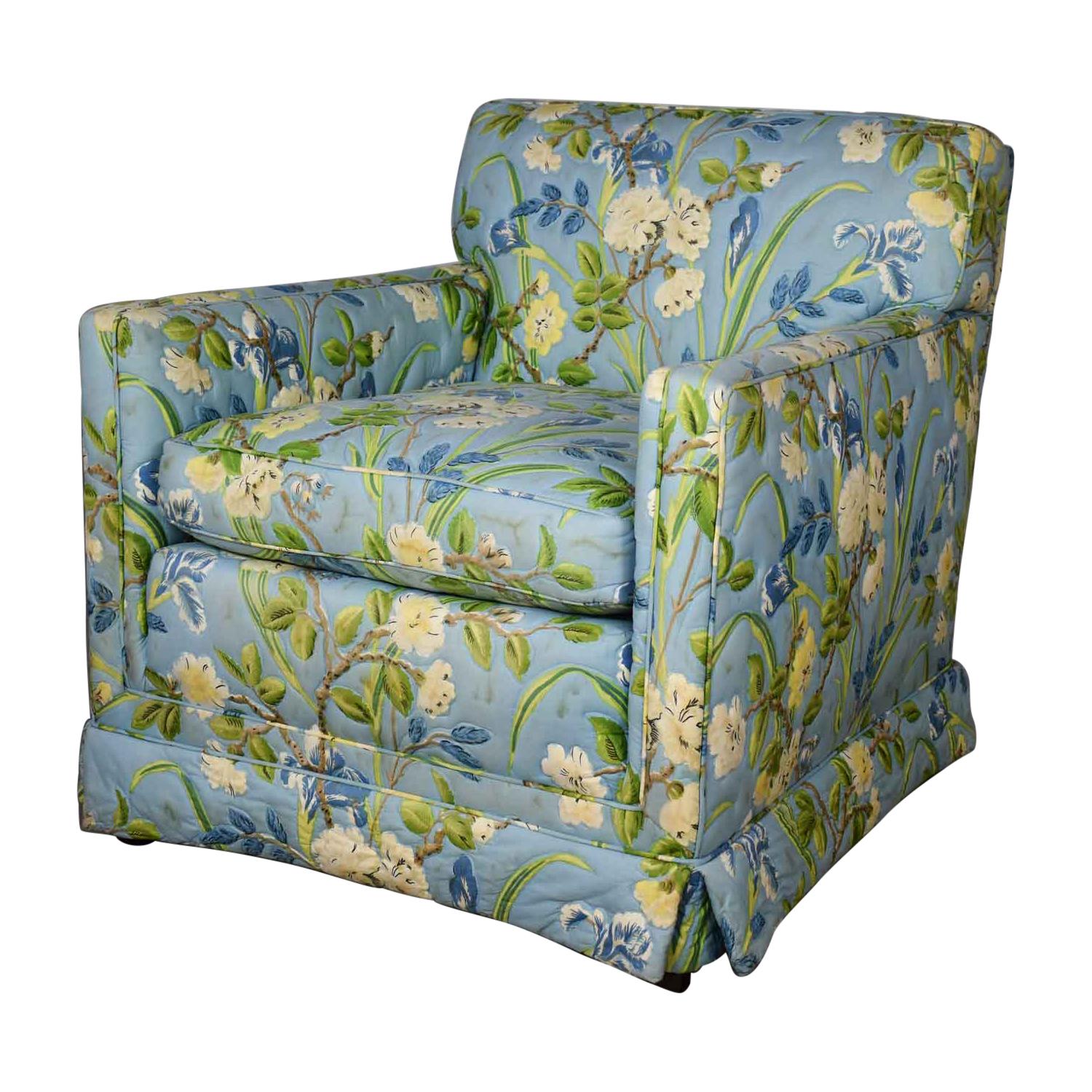 Blue Quilted Chintz Original Cabbage Rose Floral Hollywood Regency Club Chair