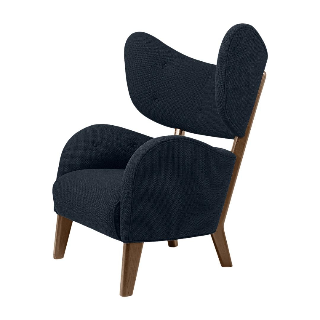 Blue Raf Simons Vidar 3 smoked oak my own chair lounge chair by Lassen.
Dimensions: W 88 x D 83 x H 102 cm 
Materials: Textile

Flemming Lassen's iconic armchair from 1938 was originally only made in a single edition. First, the then