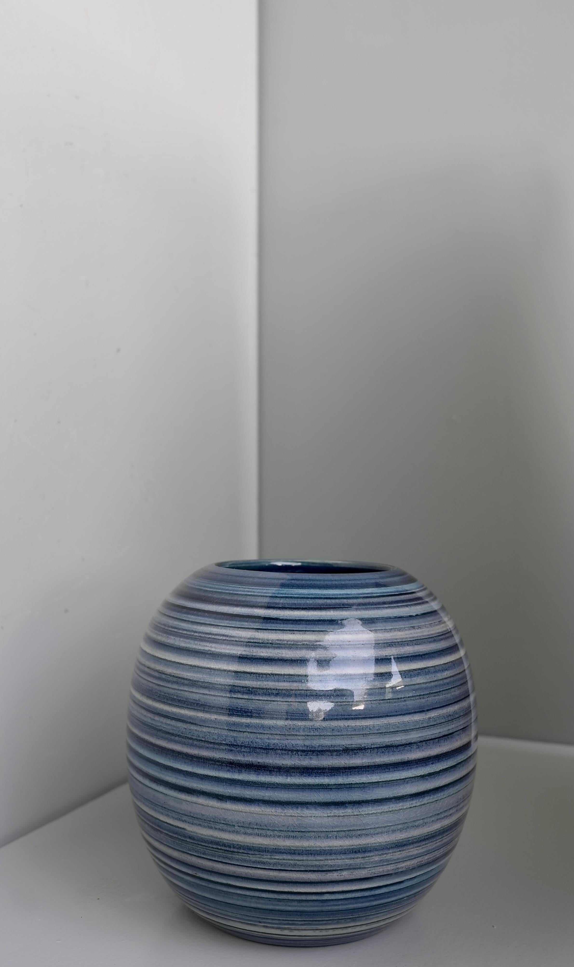 Dutch Blue Rainbow Vase by Mobach, The Netherlands 1960's For Sale