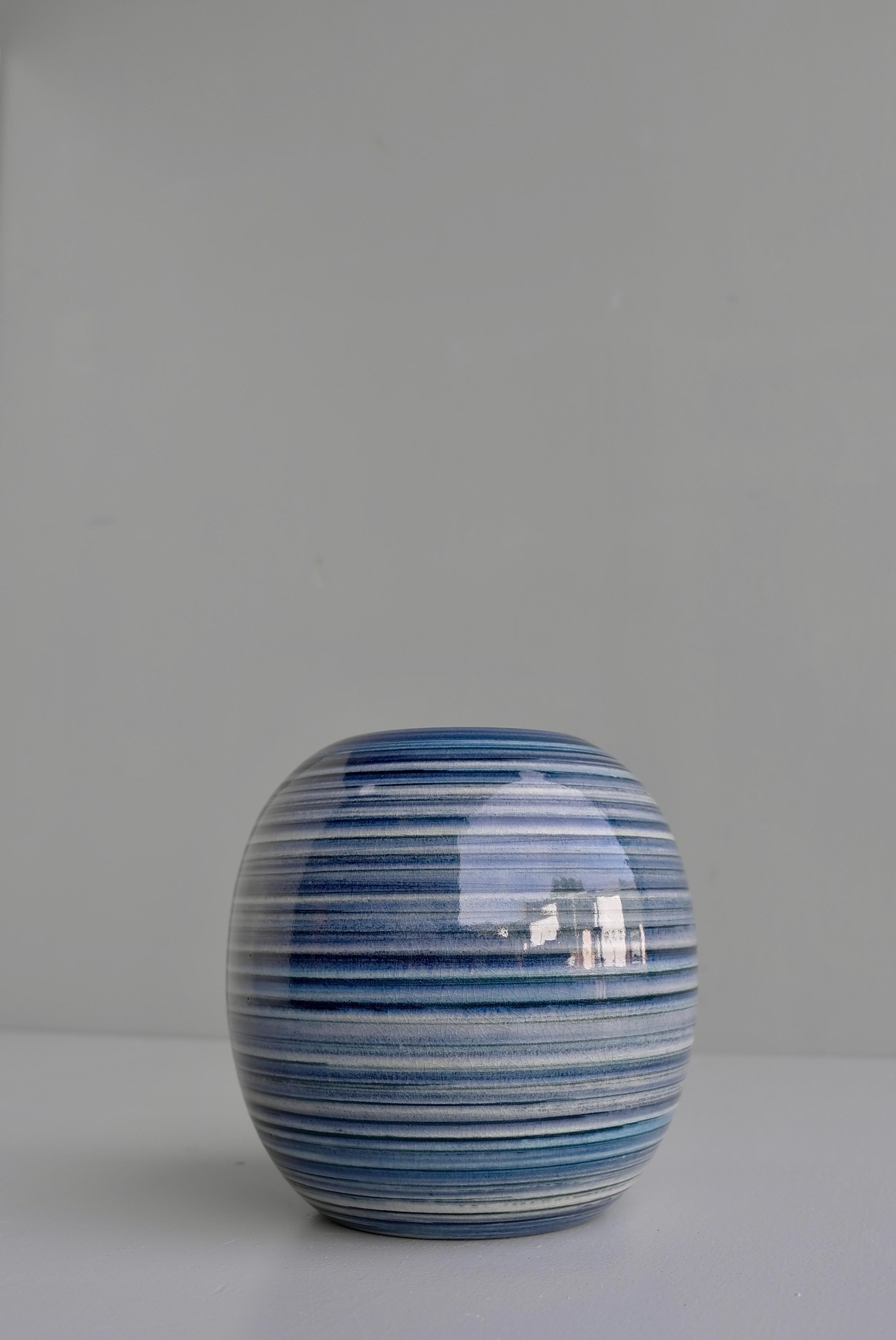 Hand-Crafted Blue Rainbow Vase by Mobach, The Netherlands 1960's For Sale
