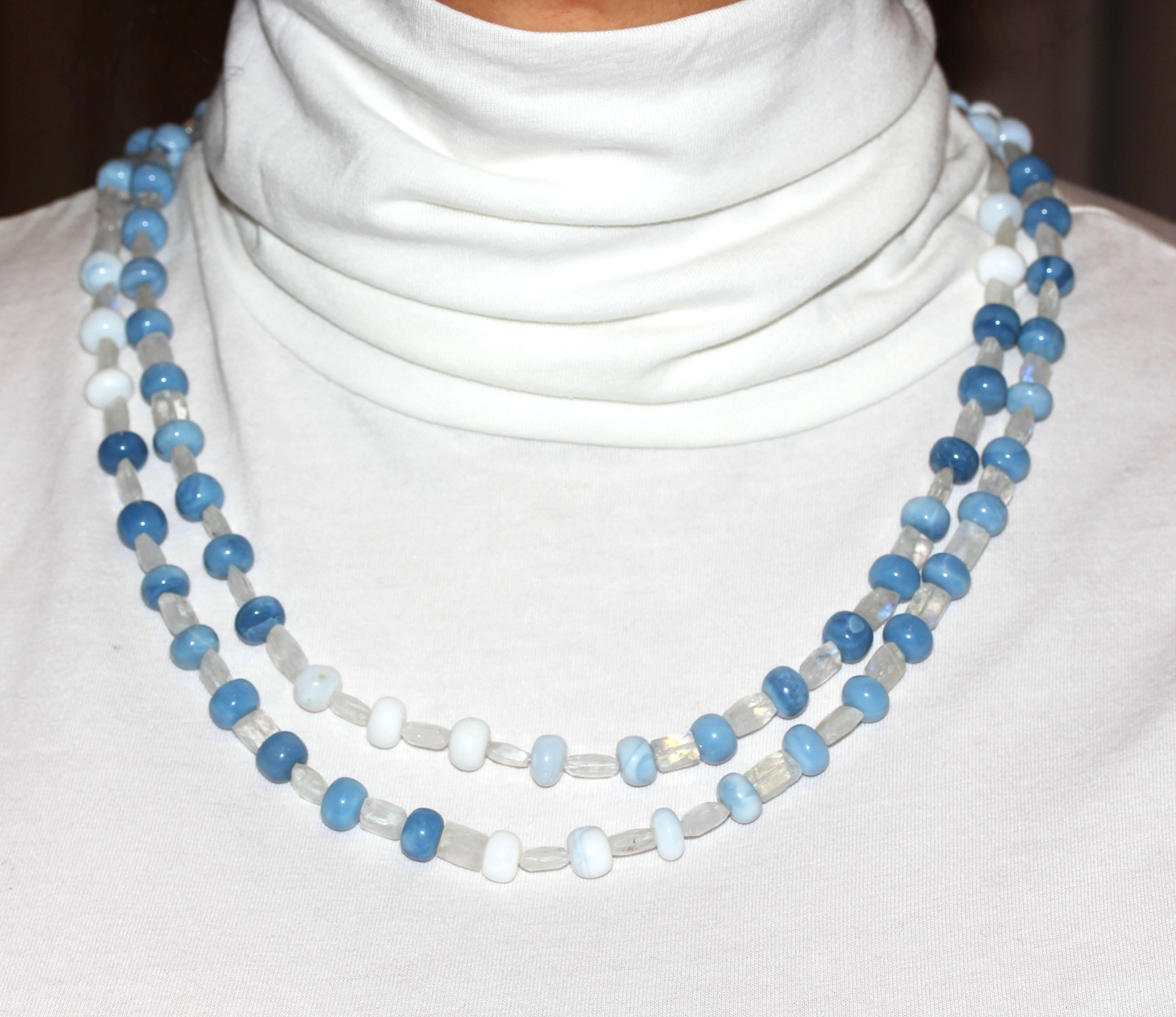 AJD Stilvolle blaue, seltene, peruanische Opal- und Mondstein-Doppelreihige 21