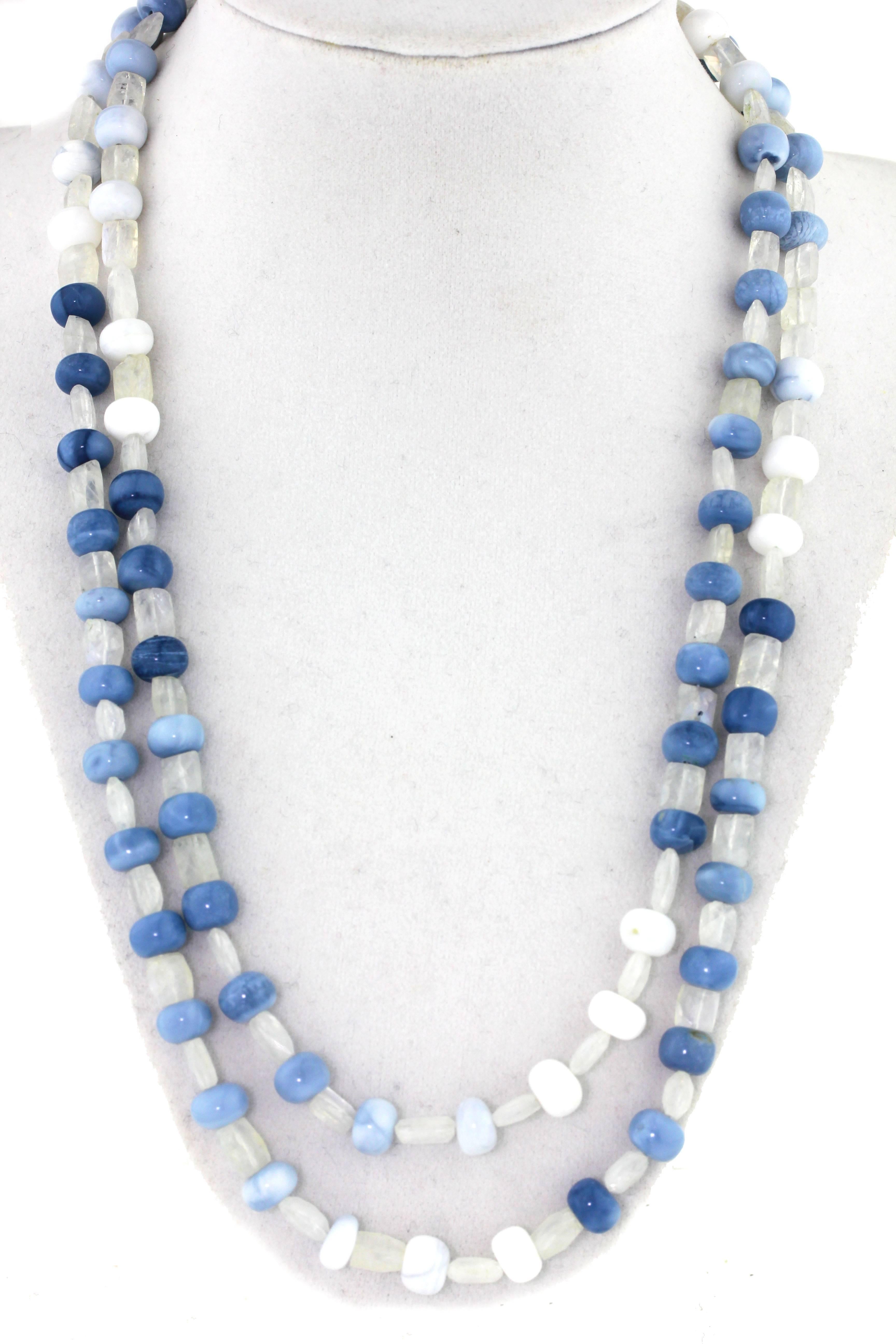 AJD Stylish Blue RARE Peruvian Opal & Moonstone Double Strand 21