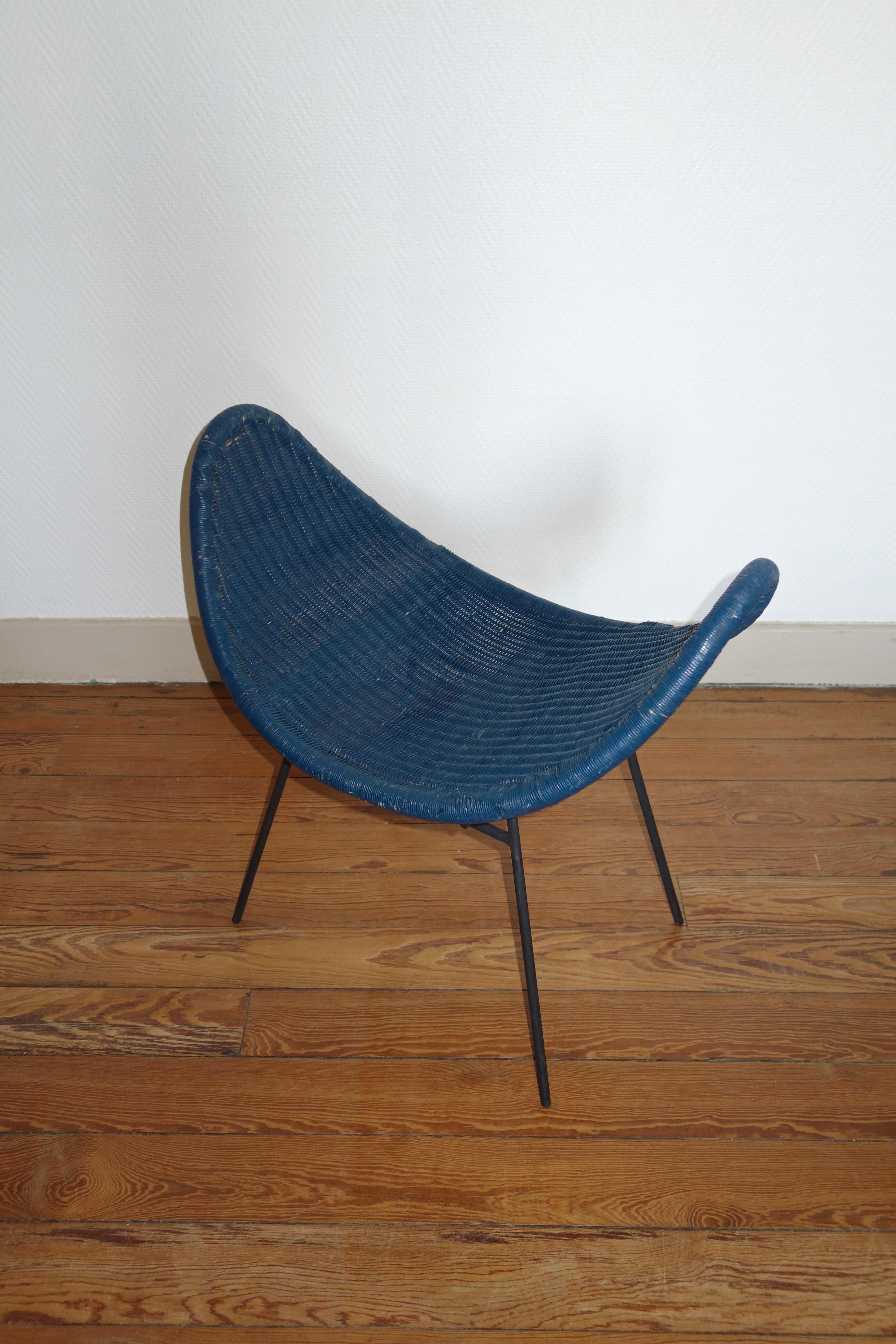 20th Century Blue Rattan Pagoda Stool