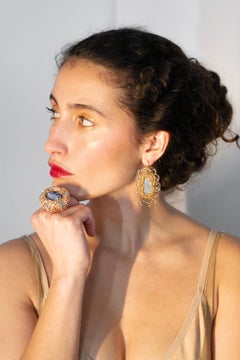 Blue Raw Azurite and Swiss Blue Topaz Artist Statement and Cocktail Ring