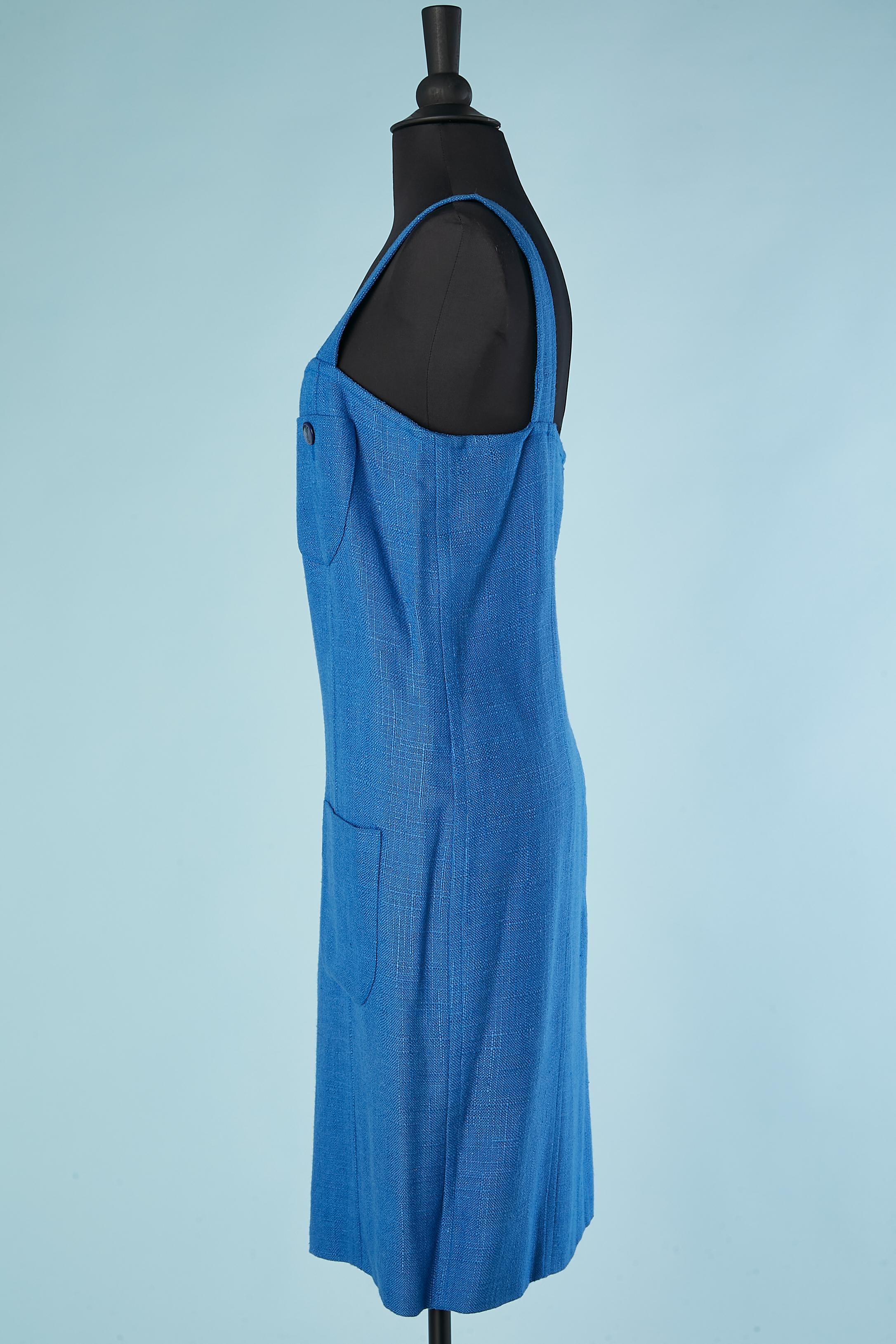 Blue raw silk dress with pockets Yves Saint Laurent Variation  In Excellent Condition In Saint-Ouen-Sur-Seine, FR