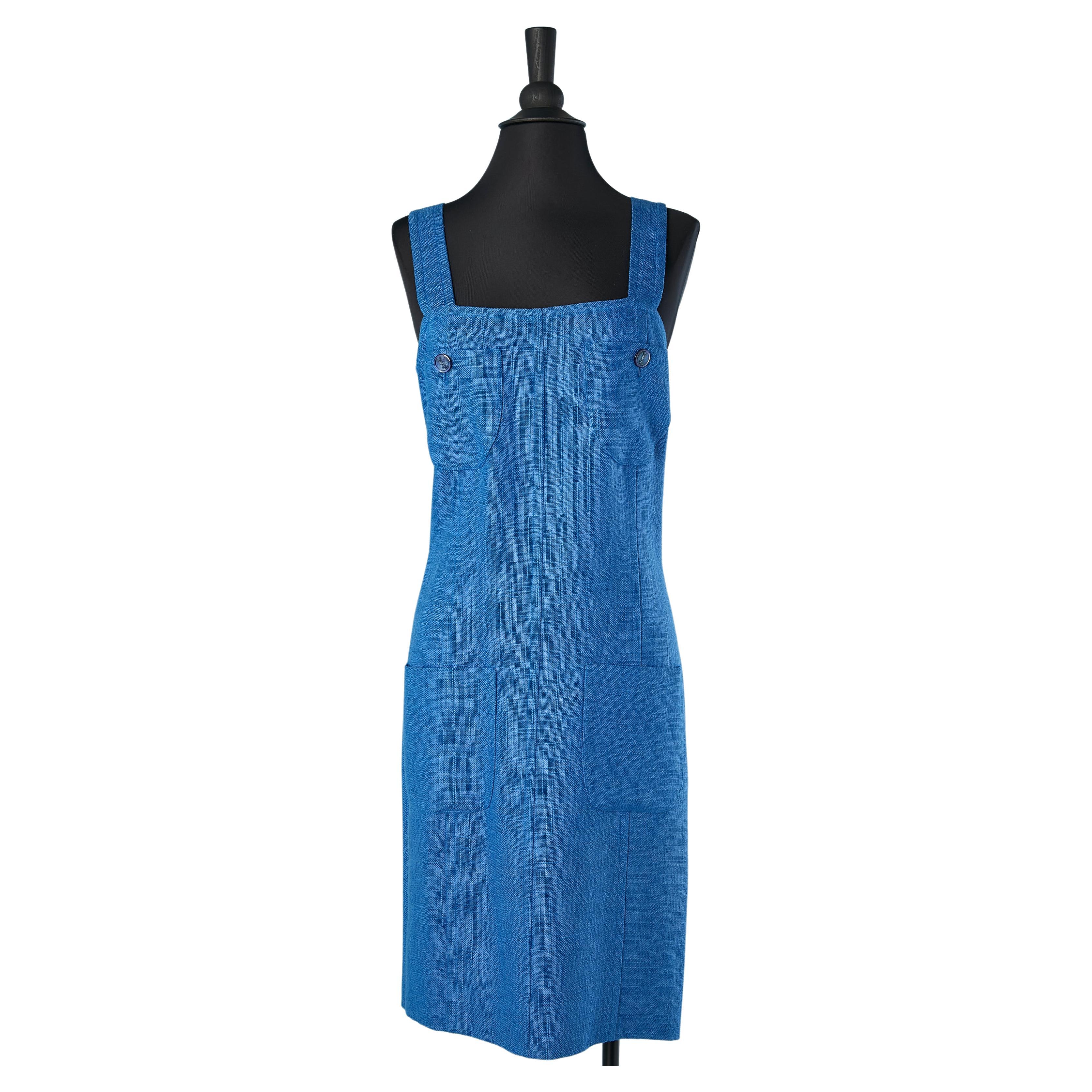 Blue raw silk dress with pockets Yves Saint Laurent Variation 