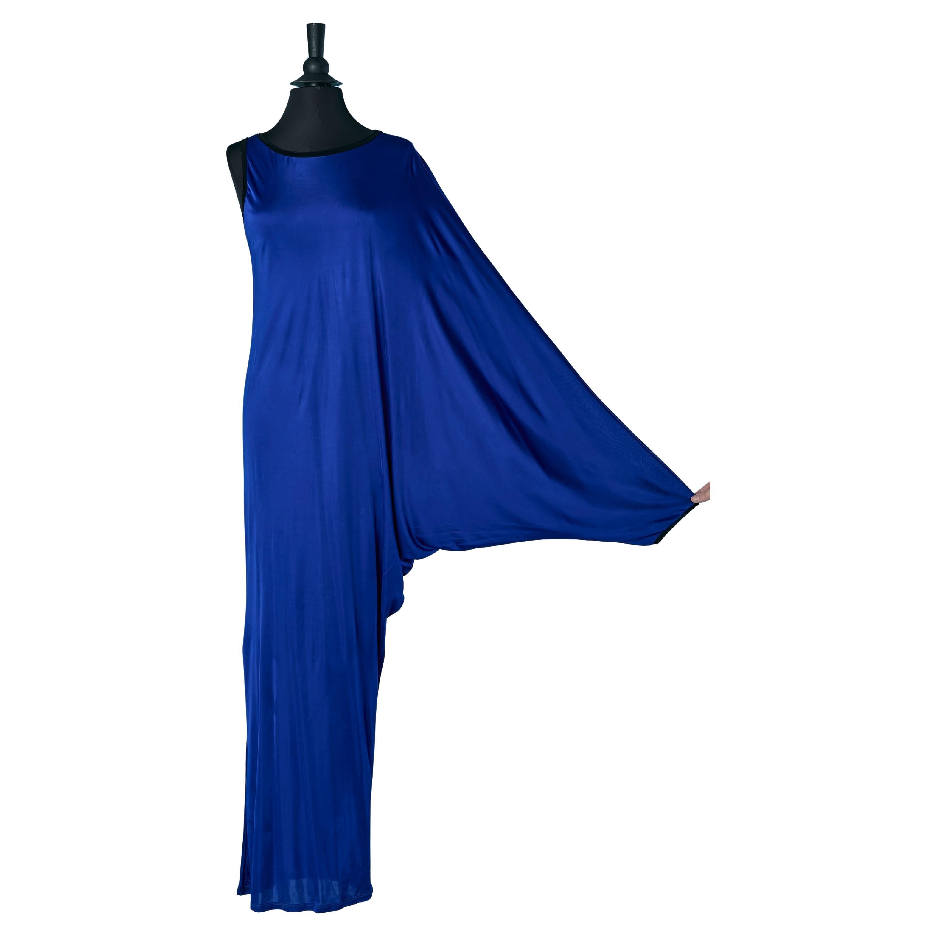 Blue rayon jersey asymmetrical evening dress KRIZIA New For Sale